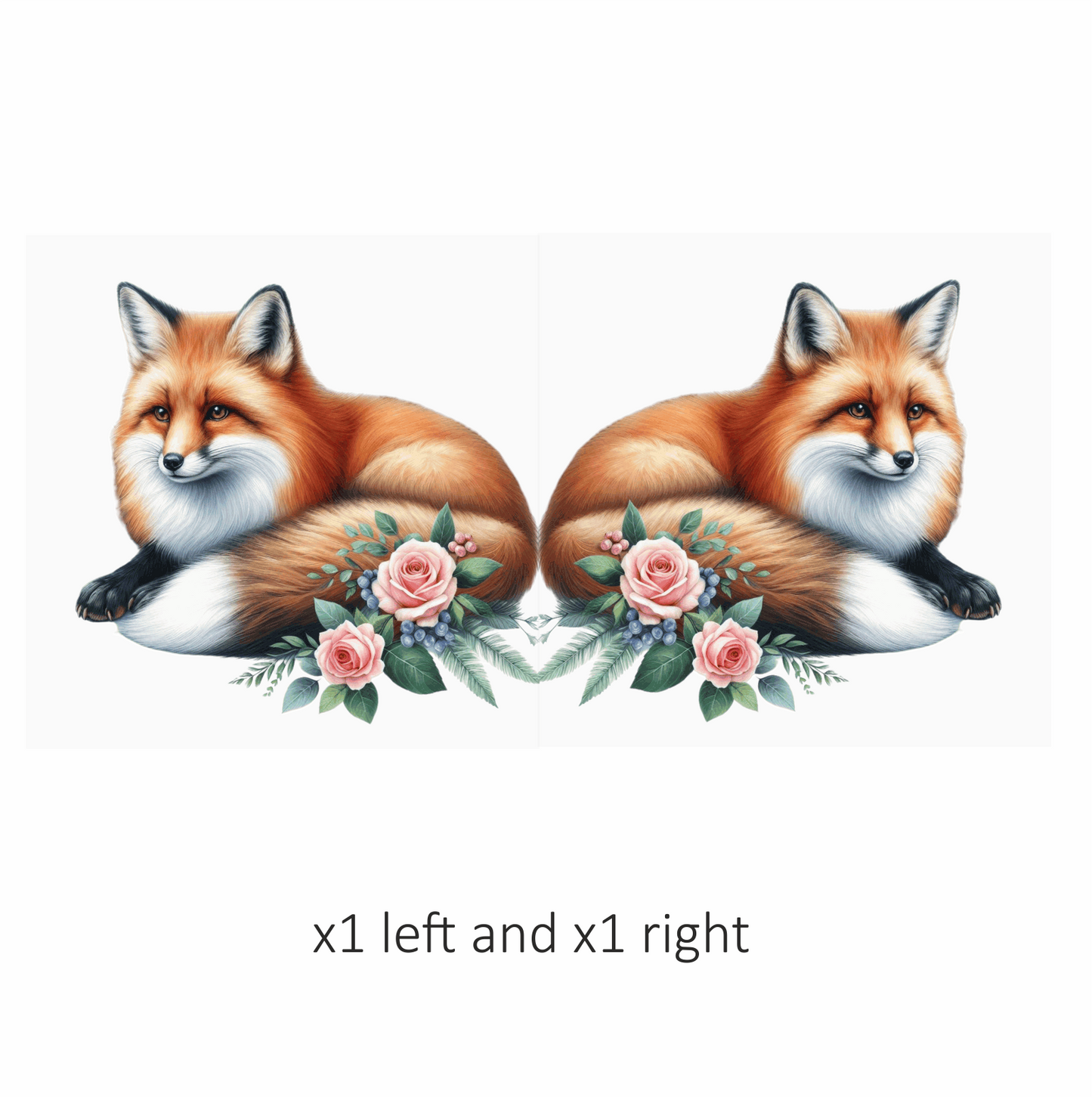Orange Fox Lying Roses Flowers Vinyl Sticker Decal