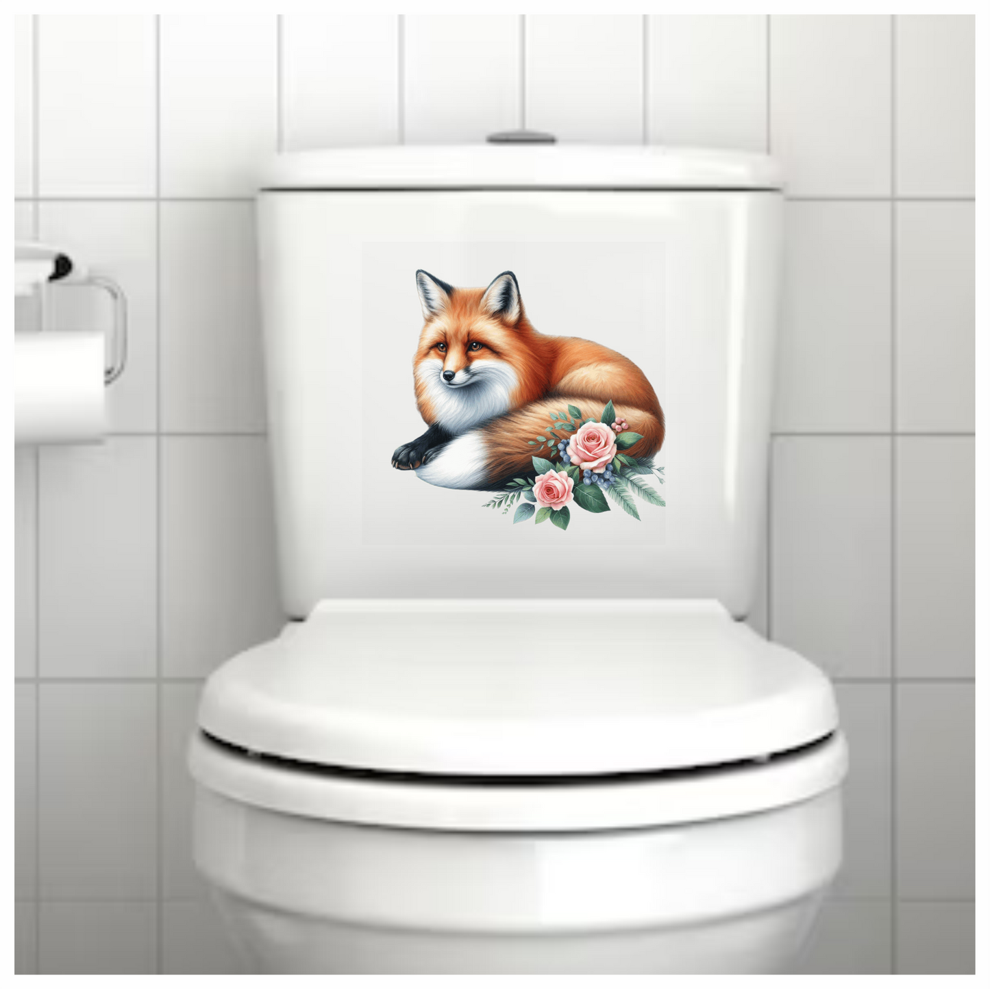 Orange Fox Lying Roses Flowers Vinyl Sticker Decal
