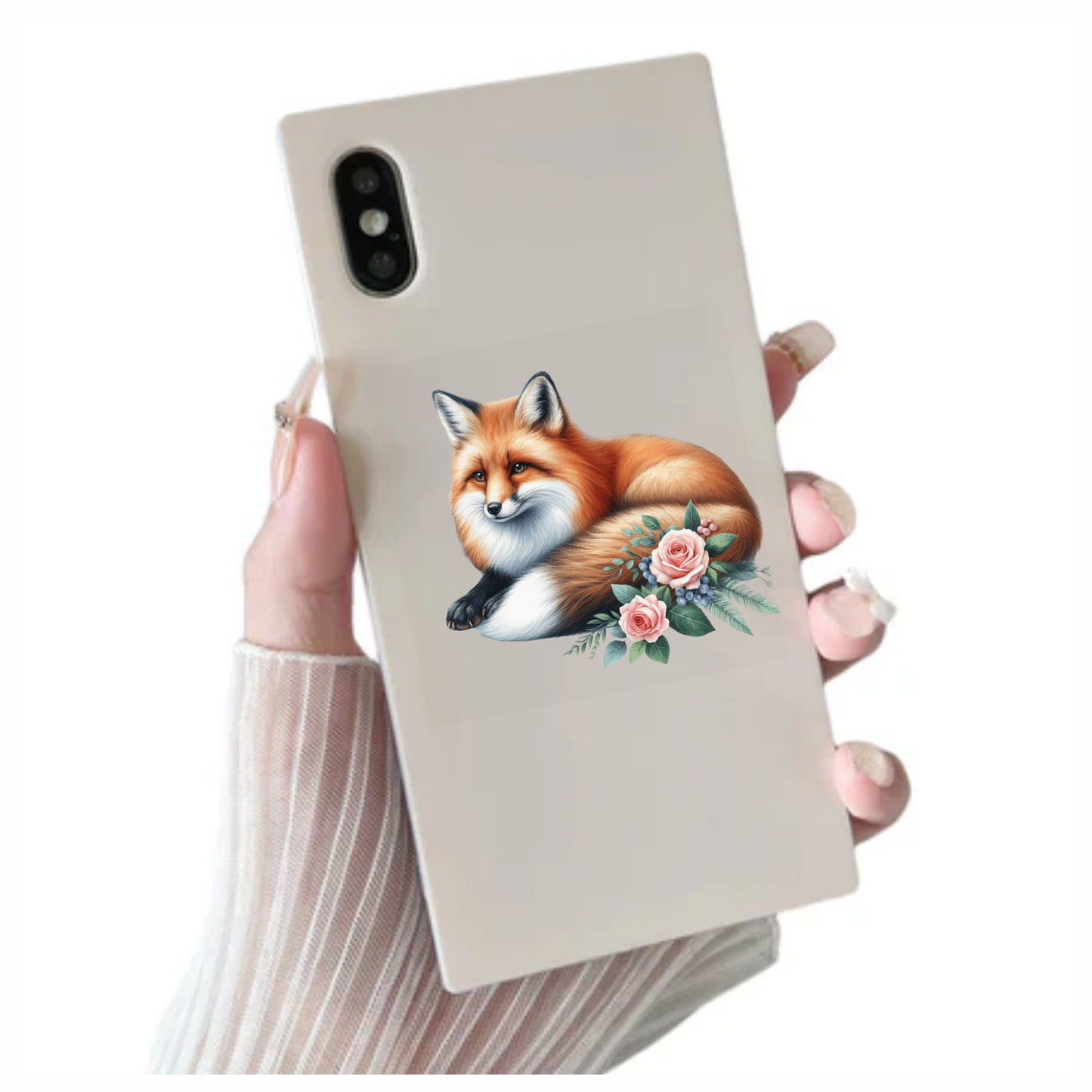 Orange Fox Lying Roses Flowers Vinyl Sticker Decal