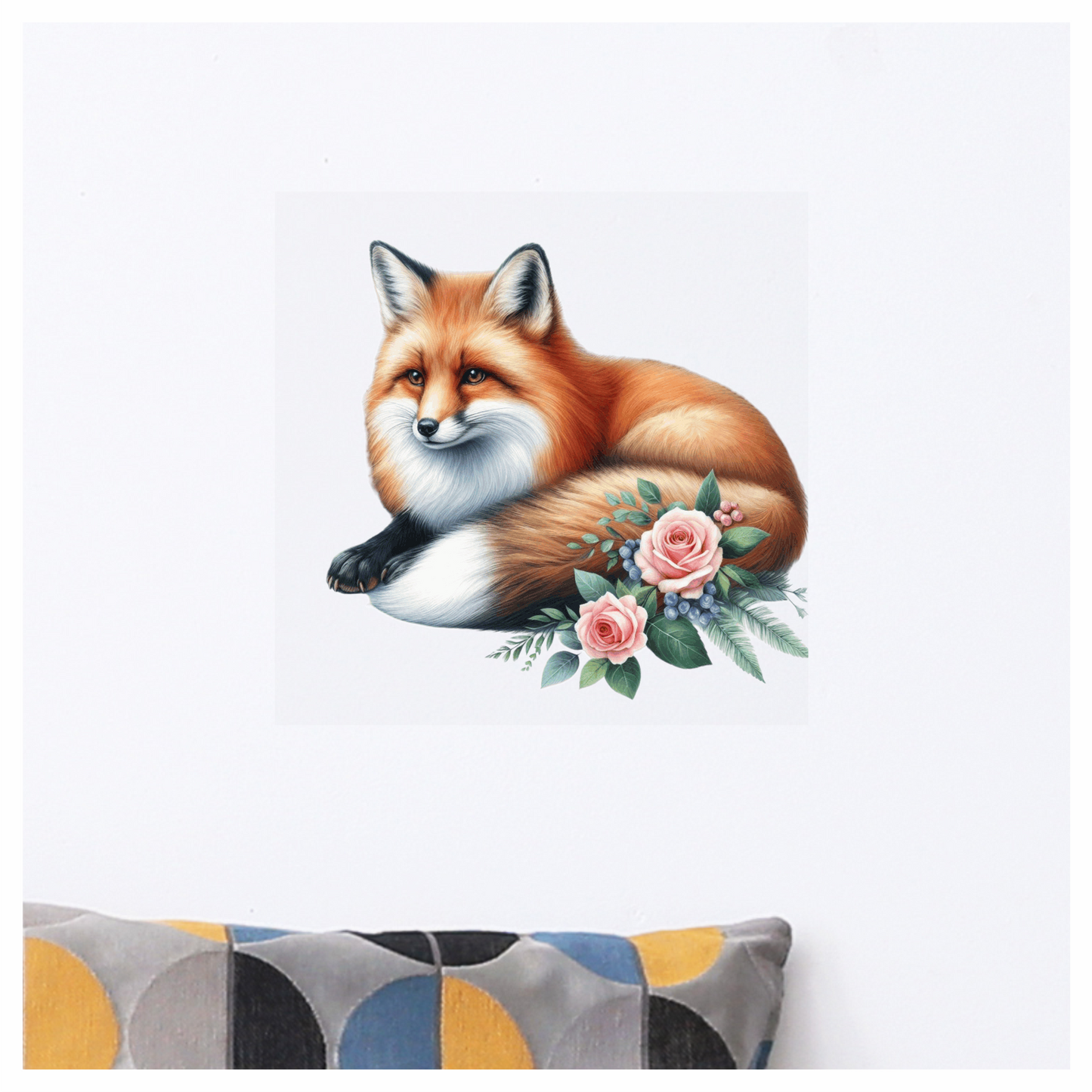 Orange Fox Lying Roses Flowers Vinyl Sticker Decal