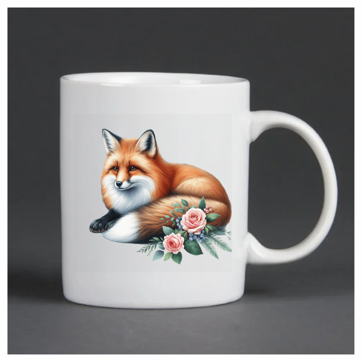 Orange Fox Lying Roses Flowers Vinyl Sticker Decal