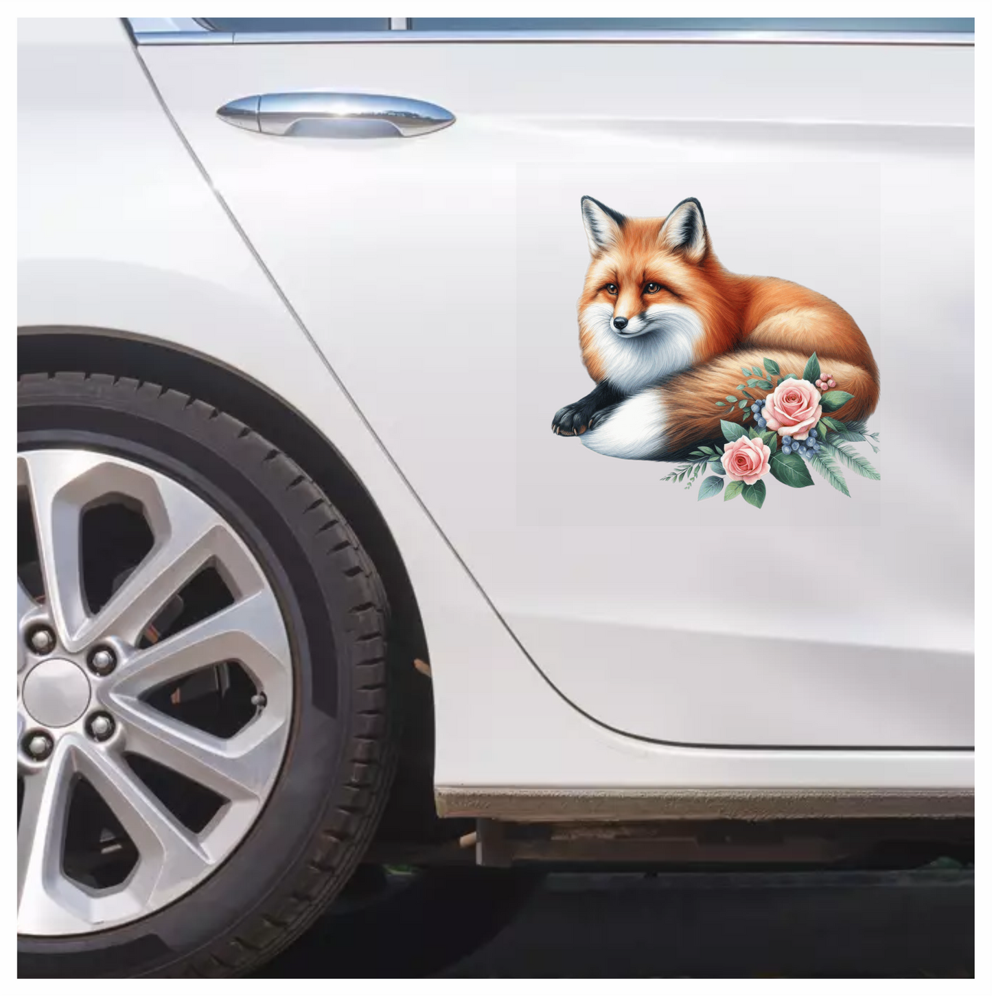 Orange Fox Lying Roses Flowers Vinyl Sticker Decal