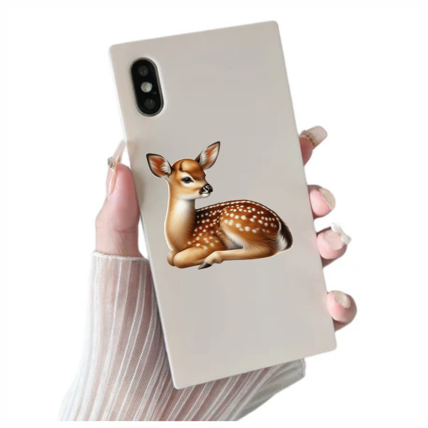 Brown Baby Deer Fawn Sitting Vinyl Sticker Decal