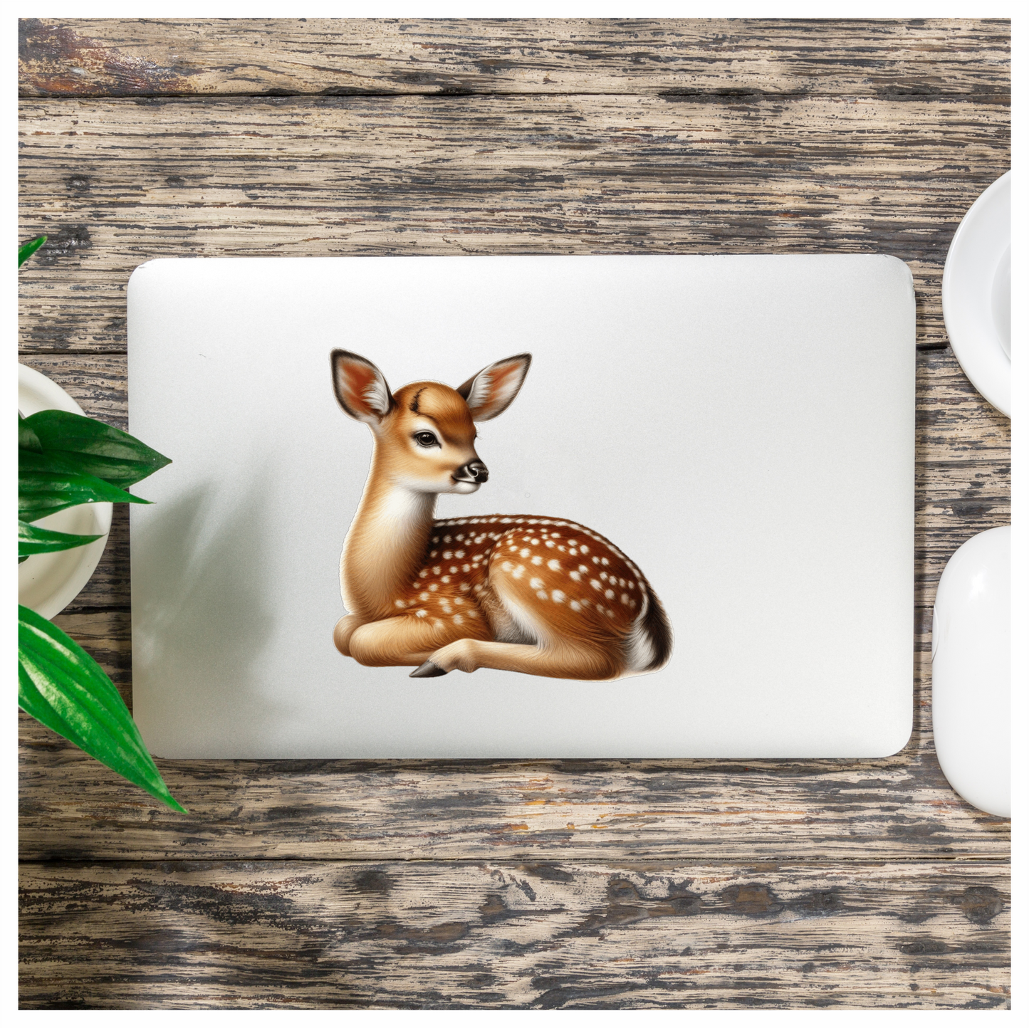 Brown Baby Deer Fawn Sitting Vinyl Sticker Decal