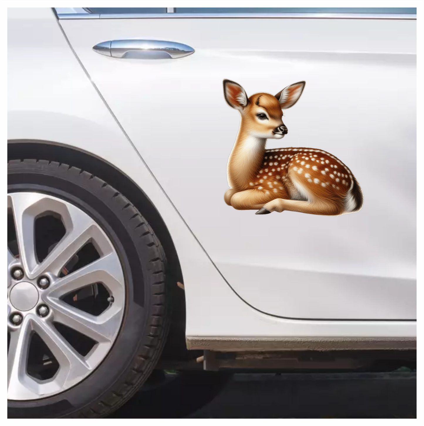 Brown Baby Deer Fawn Sitting Vinyl Sticker Decal