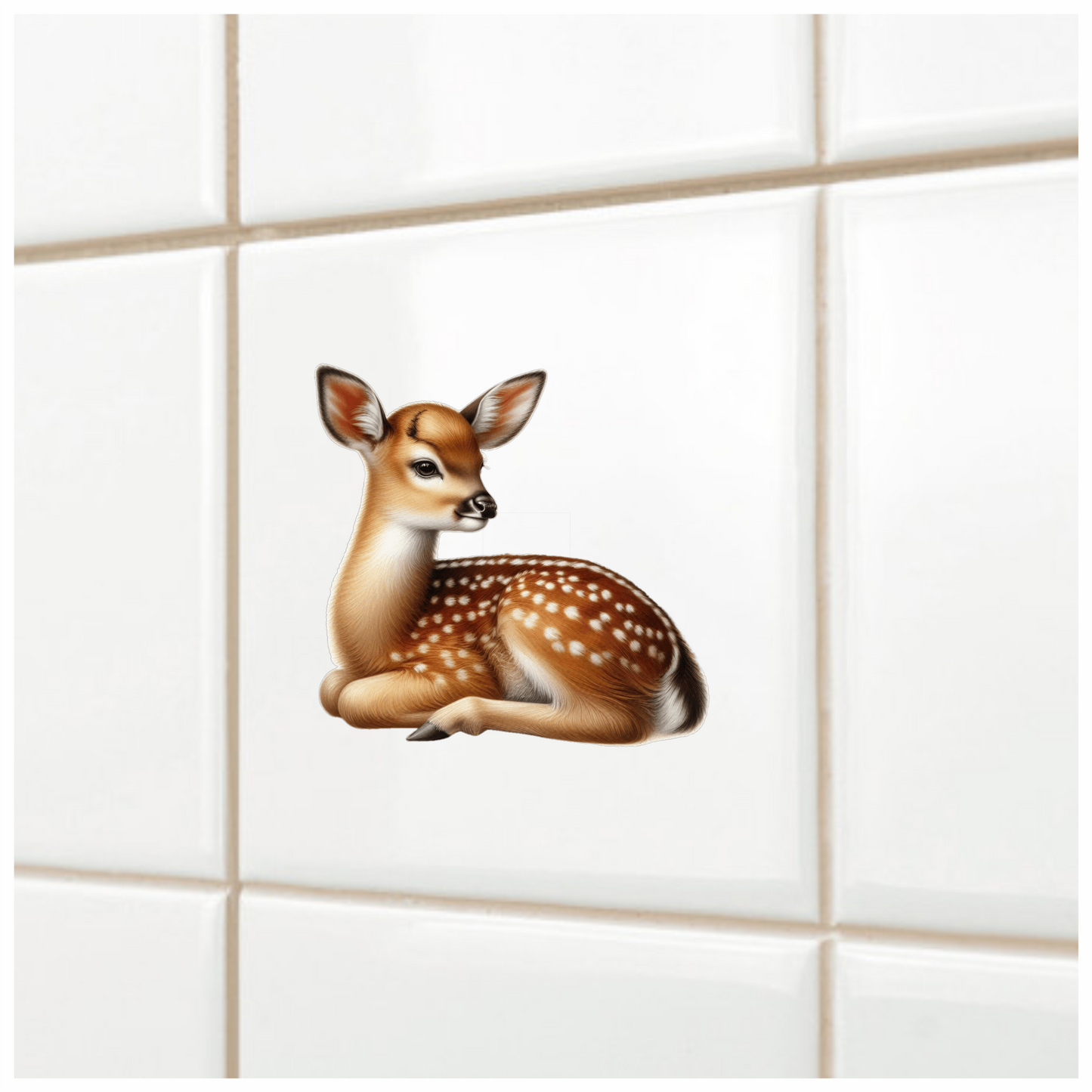 Brown Baby Deer Fawn Sitting Vinyl Sticker Decal