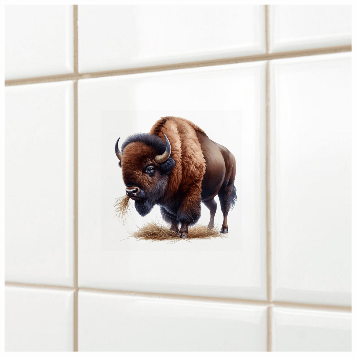 Bison Brown Animal Grazing Hay Vinyl Sticker Decal