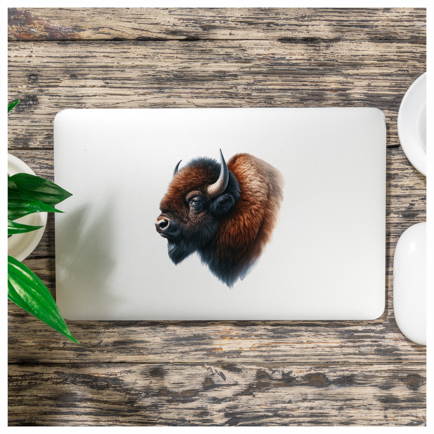 Bison Brown Fur Head Vinyl Sticker Decal