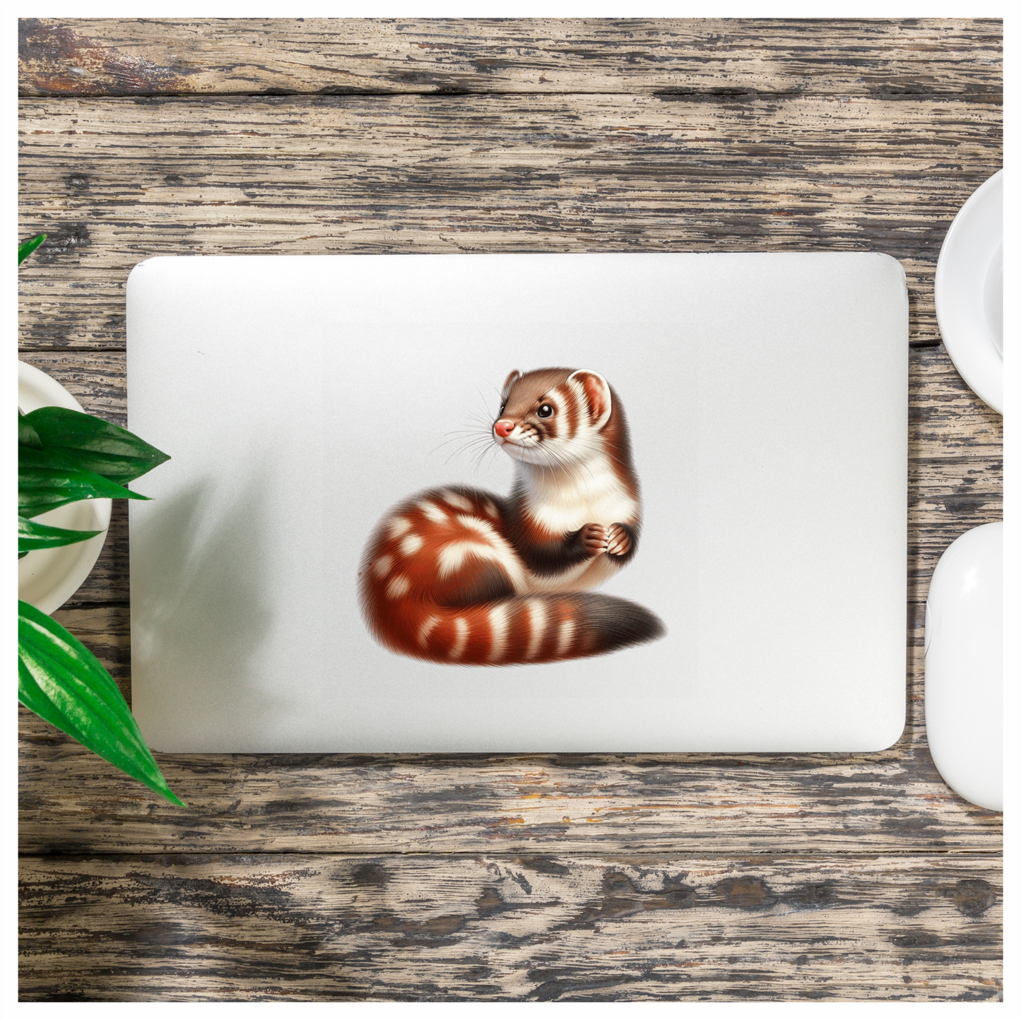 Ferret Brown Stripes White Fur Vinyl Sticker Decal