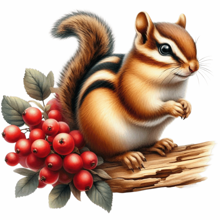 Chipmunk Red Berries Tree Log Brown Vinyl Sticker Decal