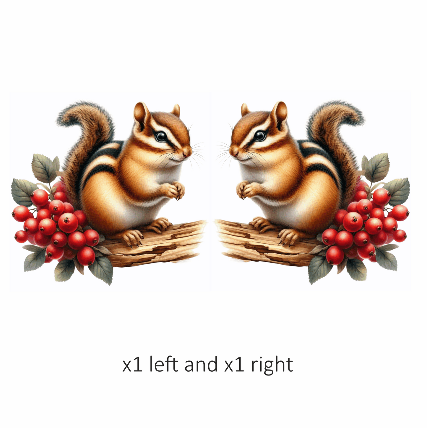 Chipmunk Red Berries Tree Log Brown Vinyl Sticker Decal