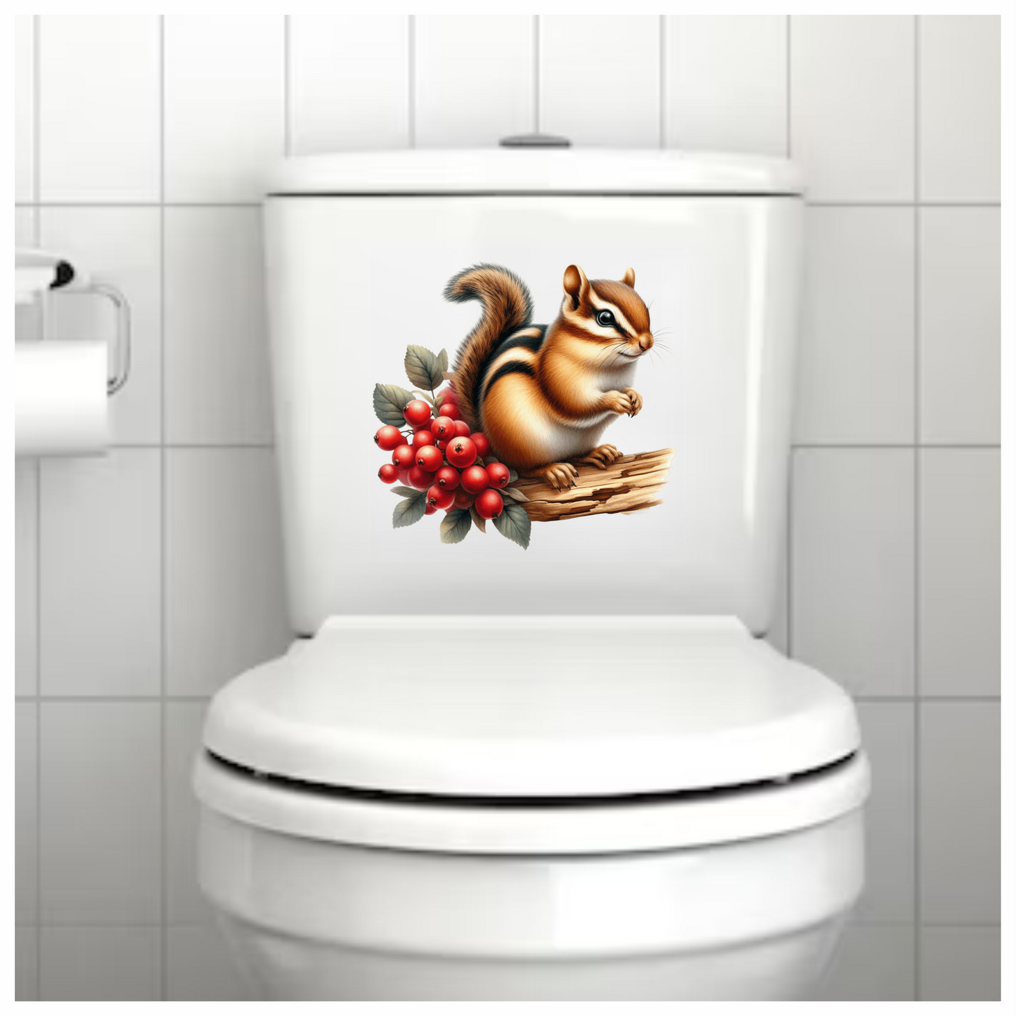 Chipmunk Red Berries Tree Log Brown Vinyl Sticker Decal