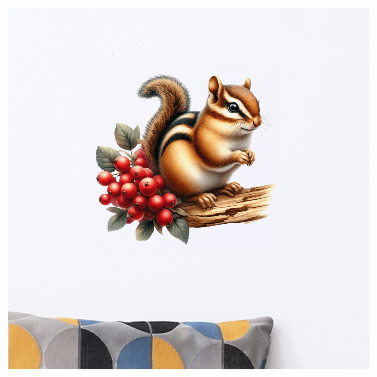 Chipmunk Red Berries Tree Log Brown Vinyl Sticker Decal
