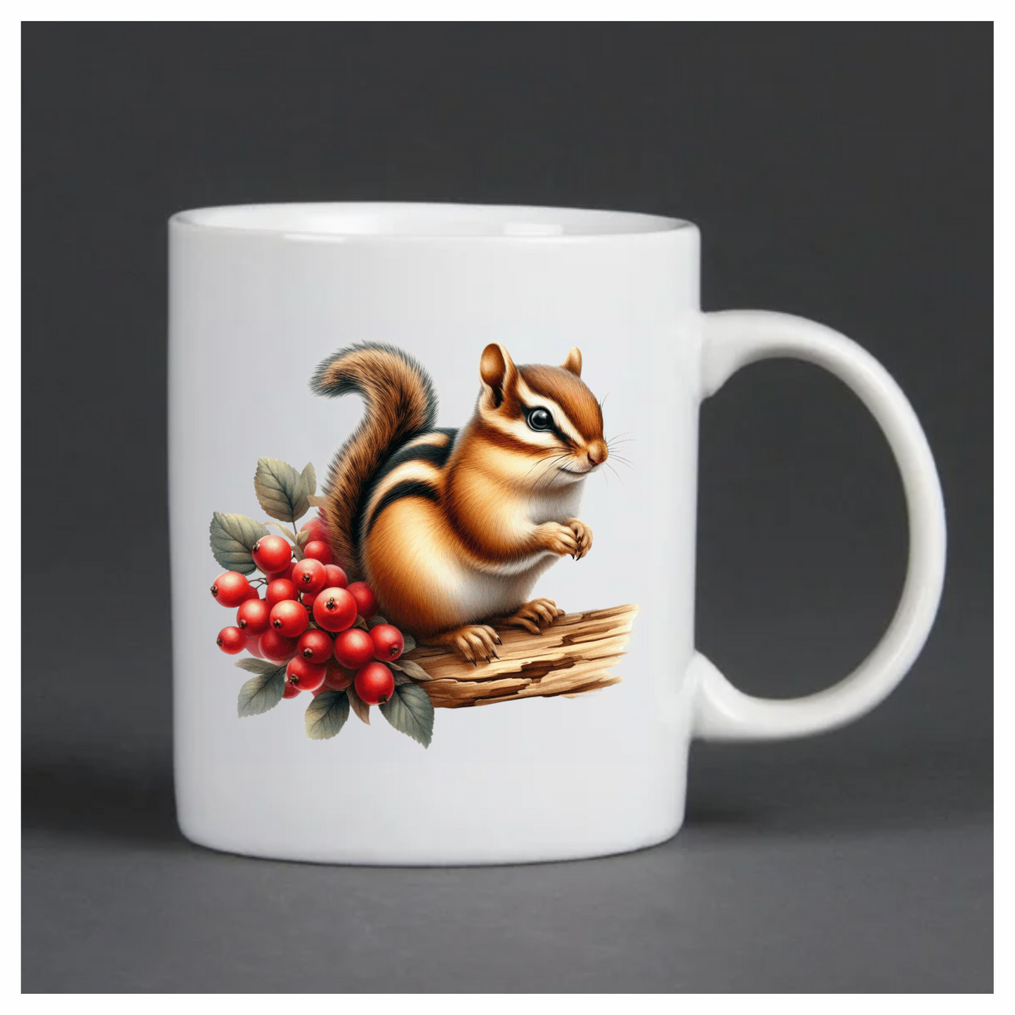 Chipmunk Red Berries Tree Log Brown Vinyl Sticker Decal