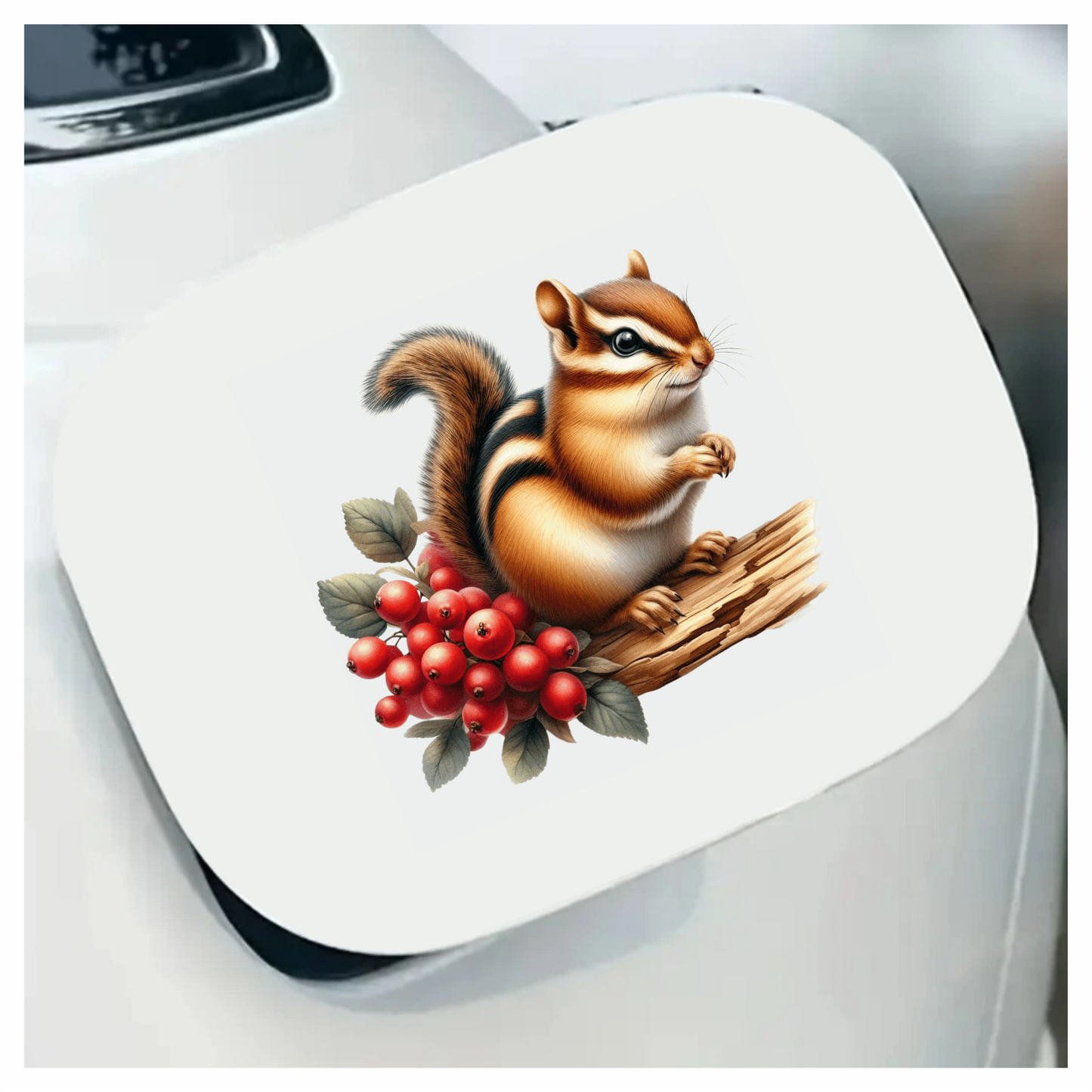 Chipmunk Red Berries Tree Log Brown Vinyl Sticker Decal