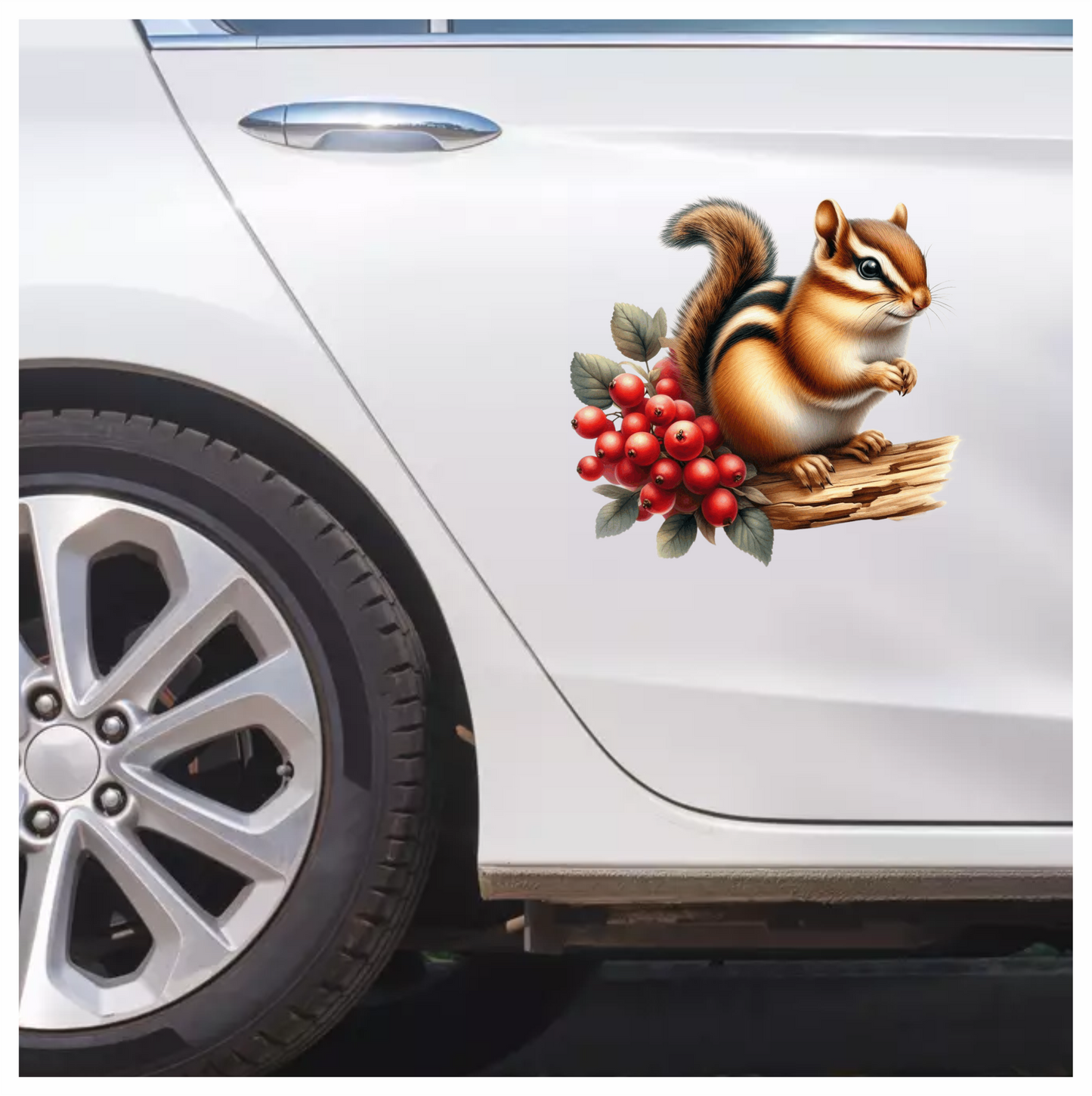 Chipmunk Red Berries Tree Log Brown Vinyl Sticker Decal