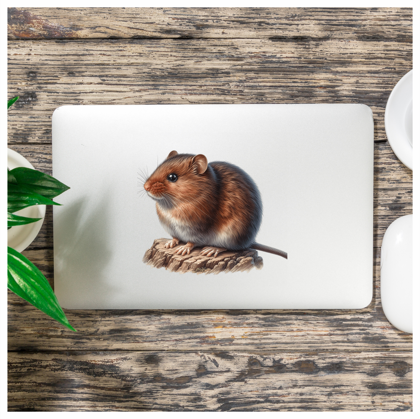 Brown Mouse On Wood Vinyl Sticker Decal