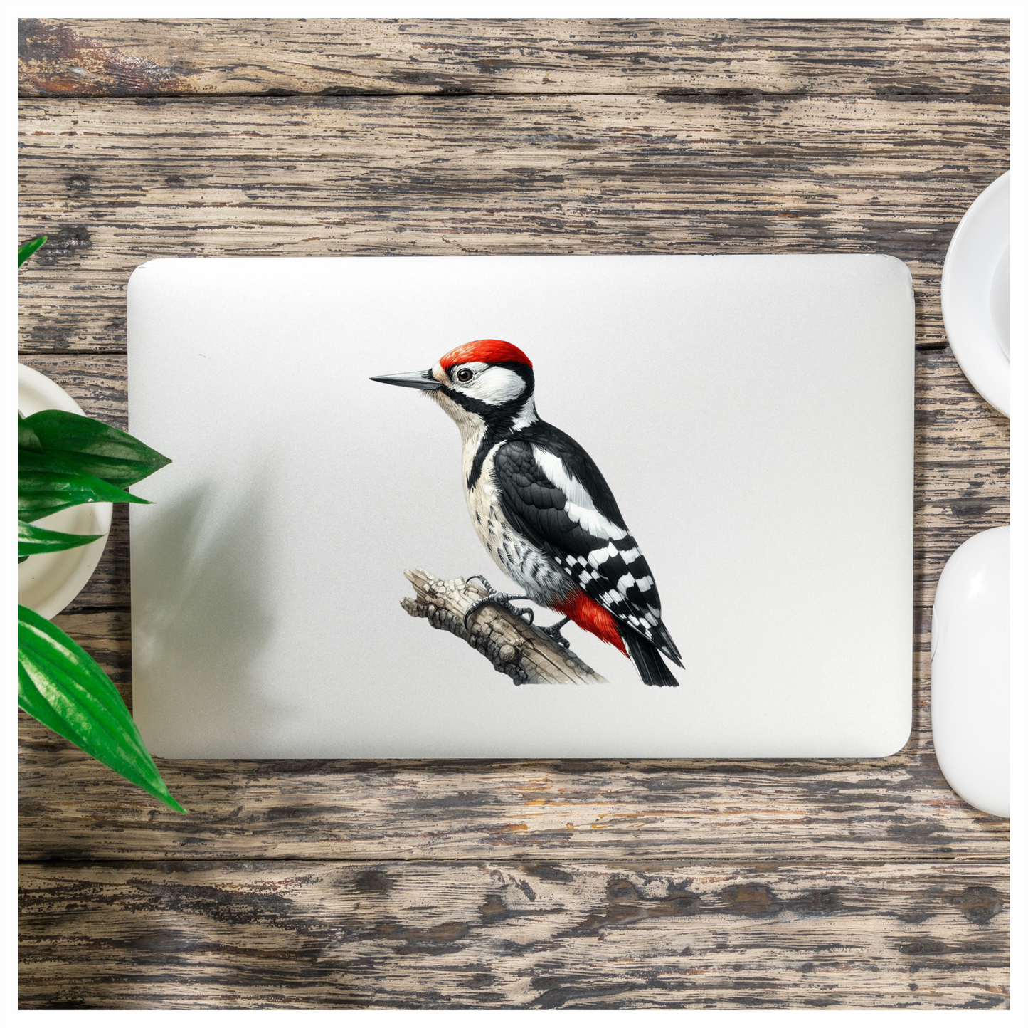 Woodpecker Red White Black Tree Vinyl Sticker Decal