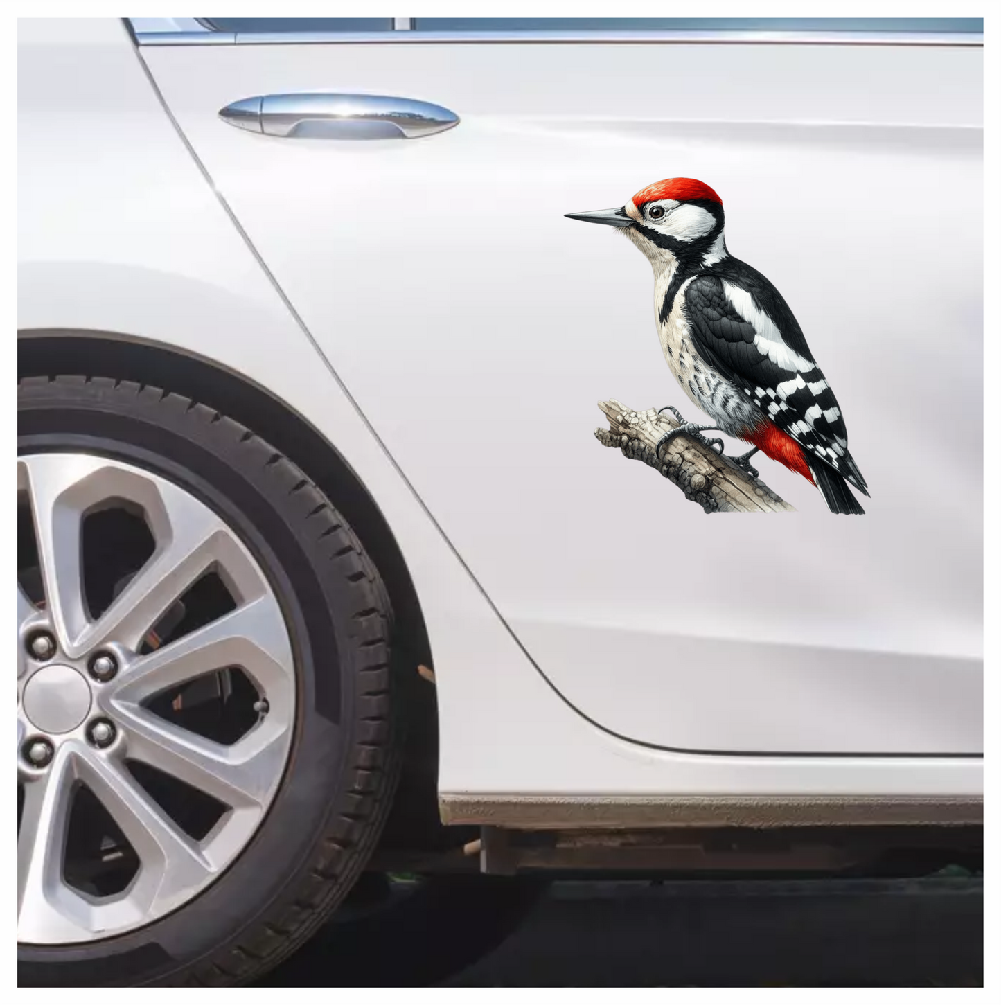Woodpecker Red White Black Tree Vinyl Sticker Decal