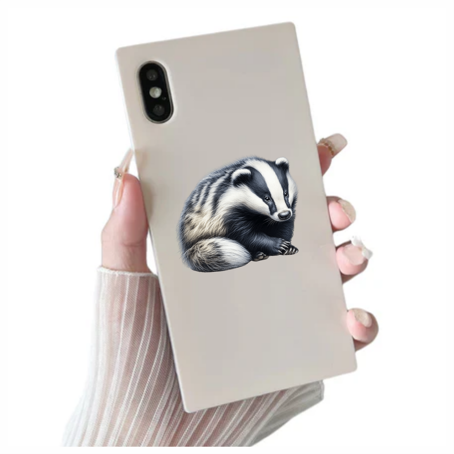 Badger Black White Fur Sitting Vinyl Sticker Decal