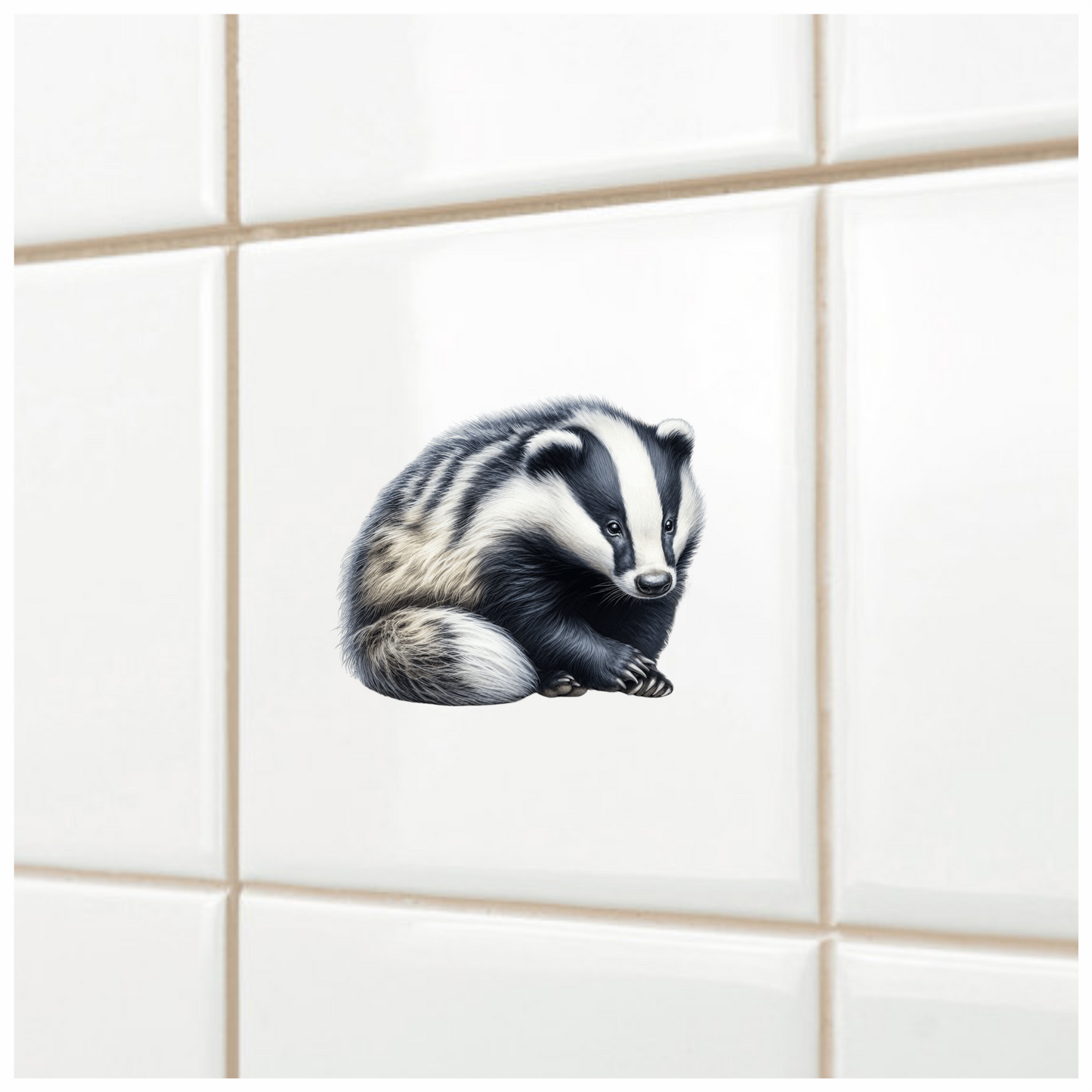 Badger Black White Fur Sitting Vinyl Sticker Decal