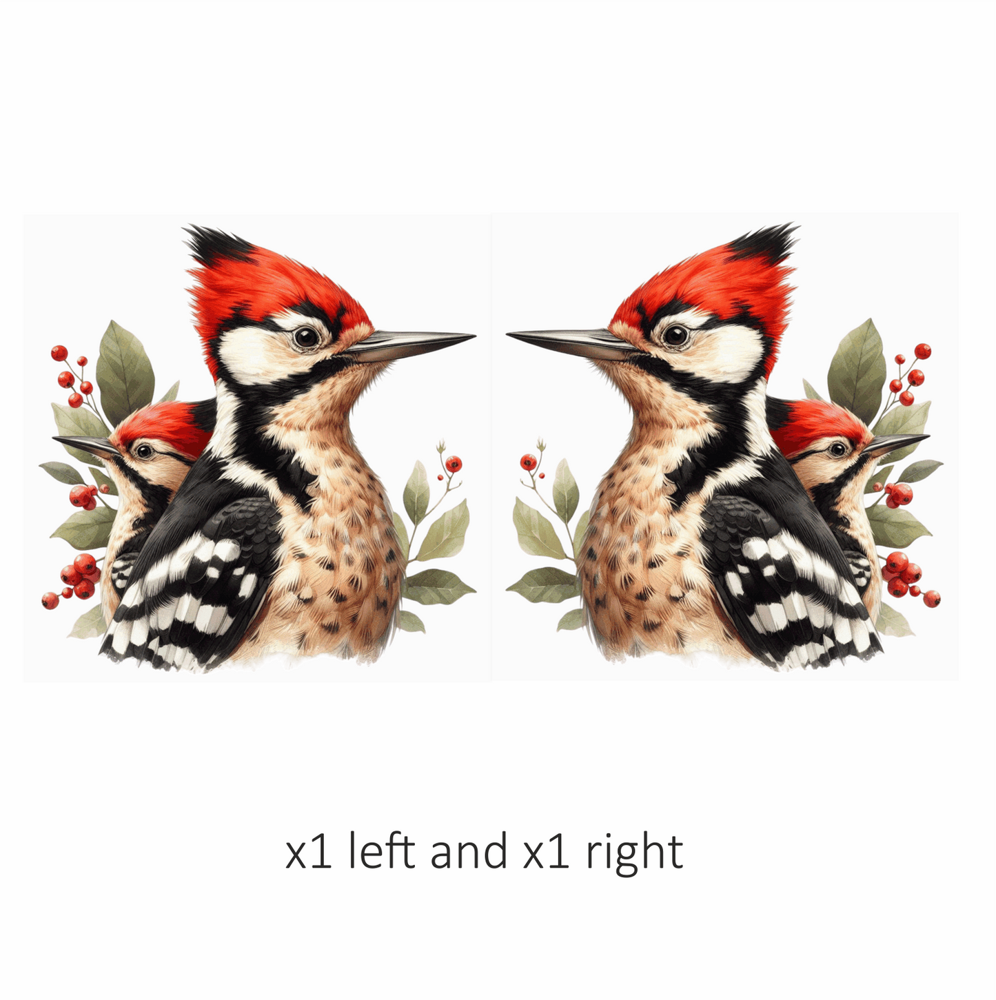 Red Woodpecker Bird Leaves Berries Vinyl Sticker Decal