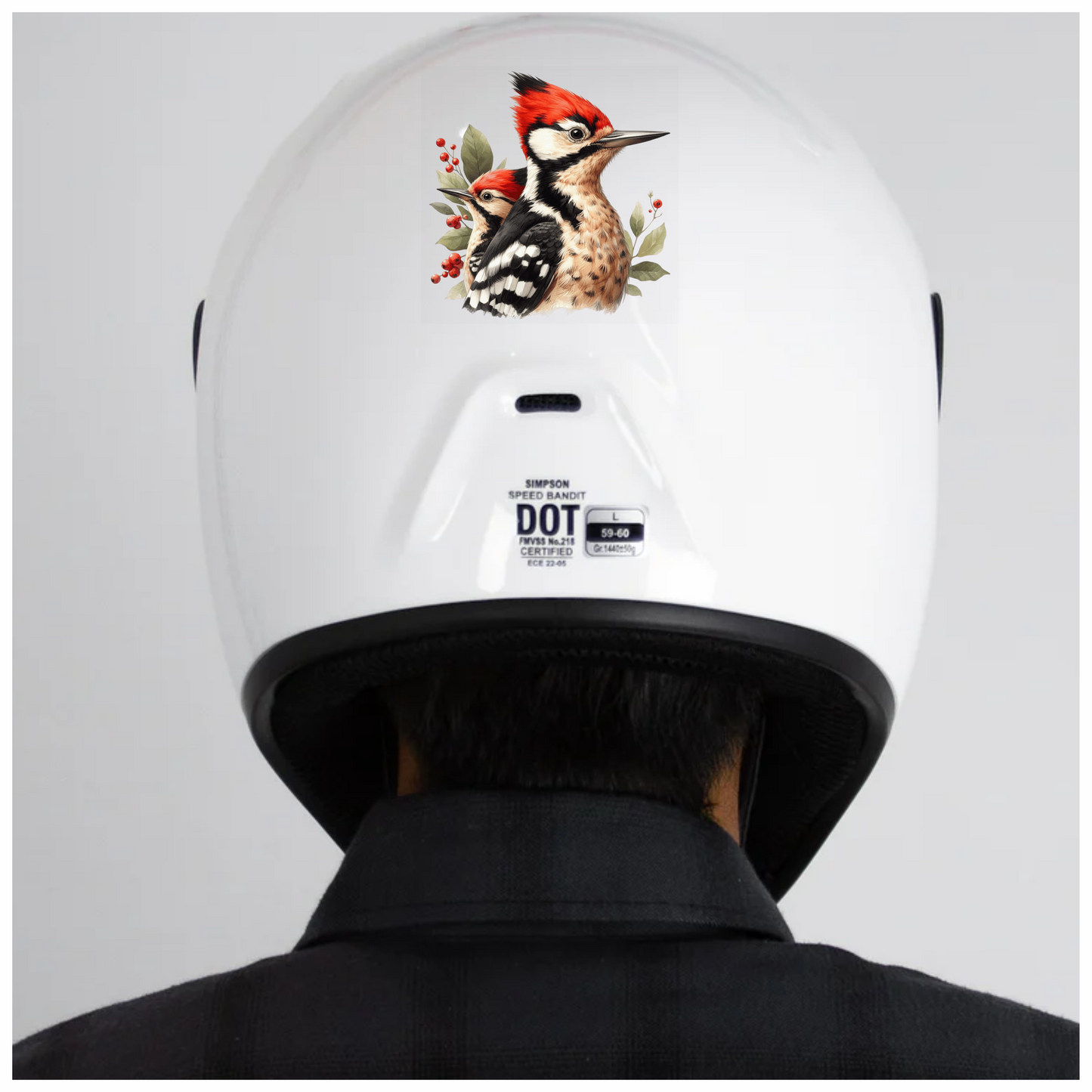 Red Woodpecker Bird Leaves Berries Vinyl Sticker Decal