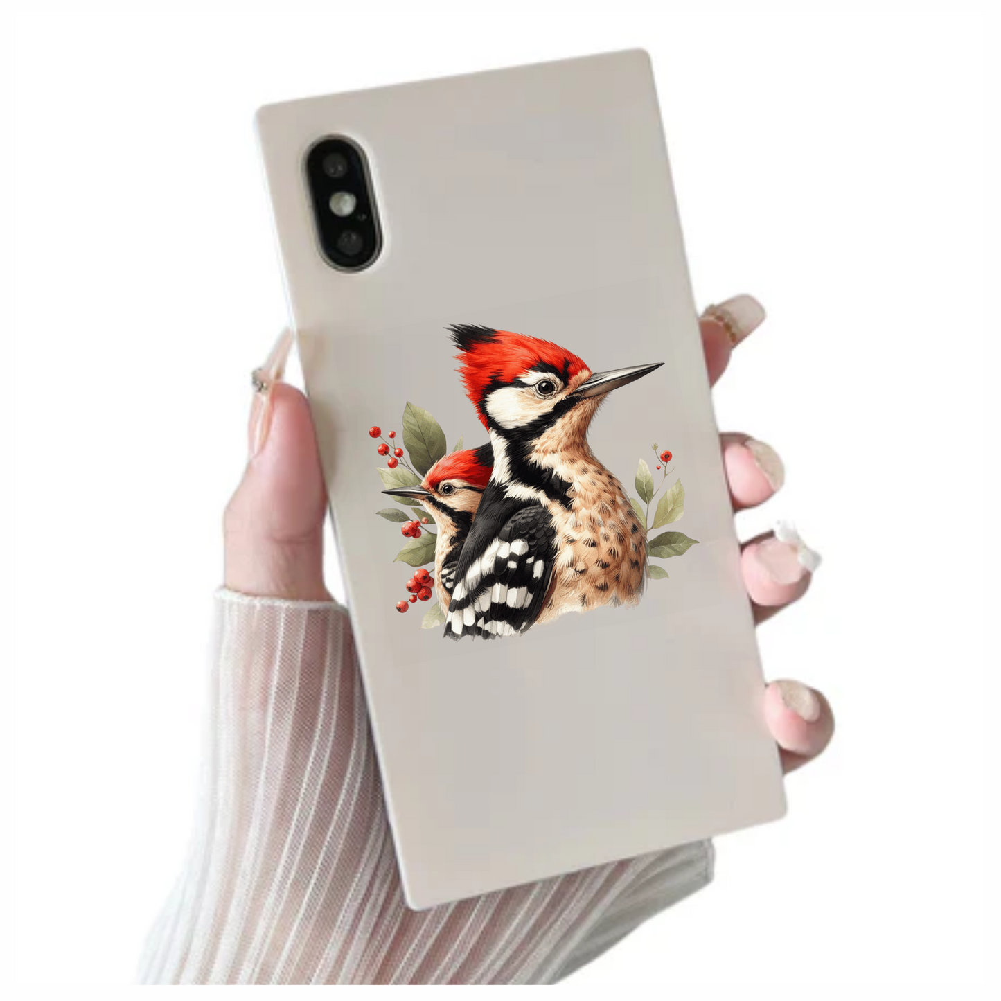 Red Woodpecker Bird Leaves Berries Vinyl Sticker Decal