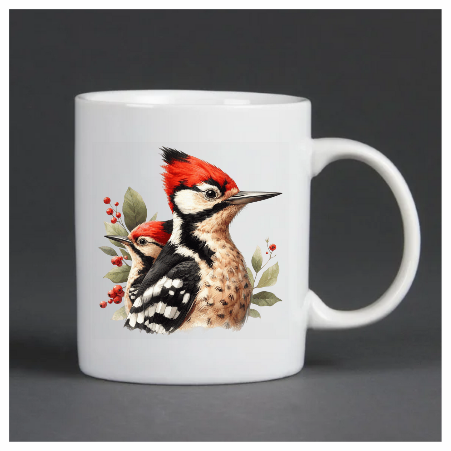 Red Woodpecker Bird Leaves Berries Vinyl Sticker Decal