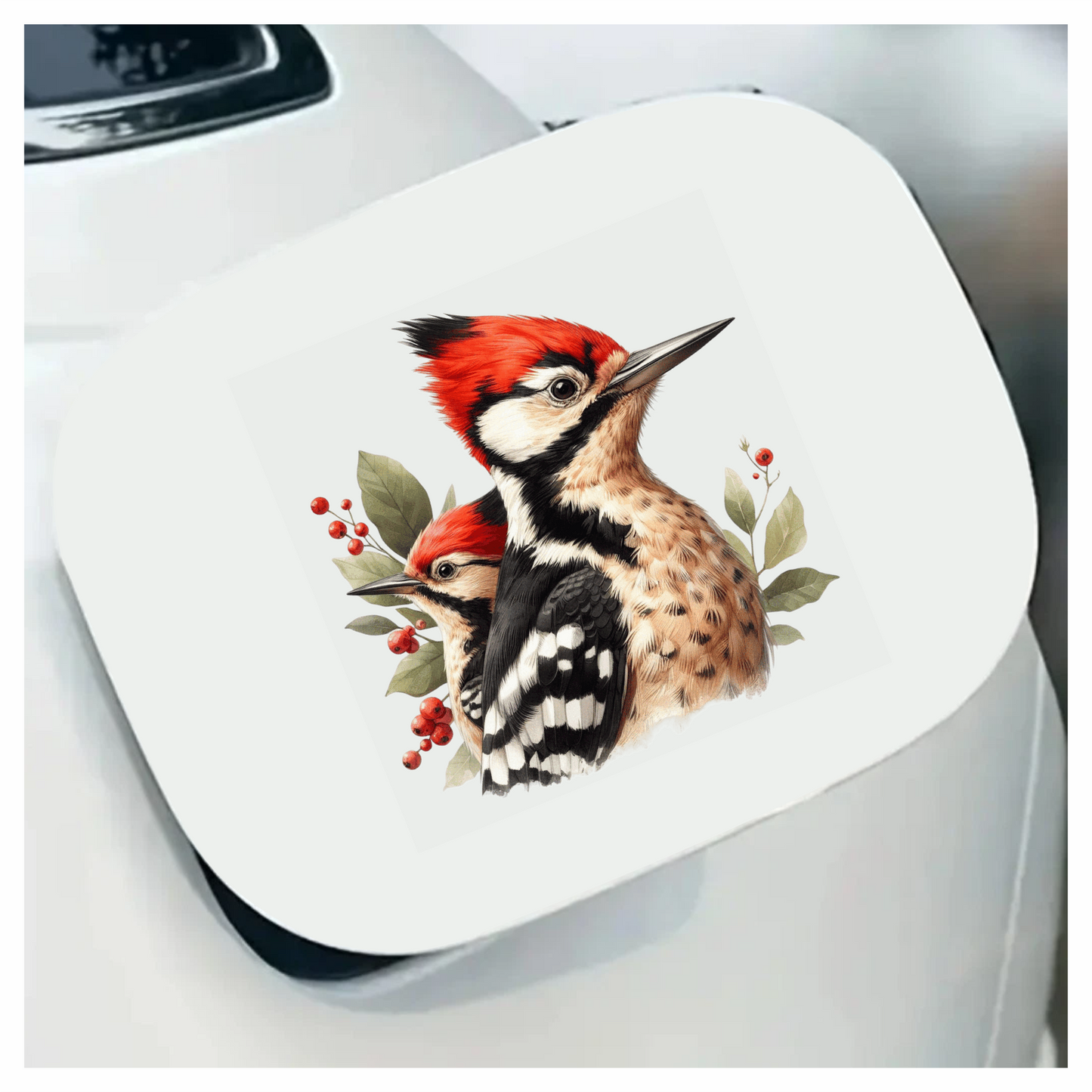 Red Woodpecker Bird Leaves Berries Vinyl Sticker Decal