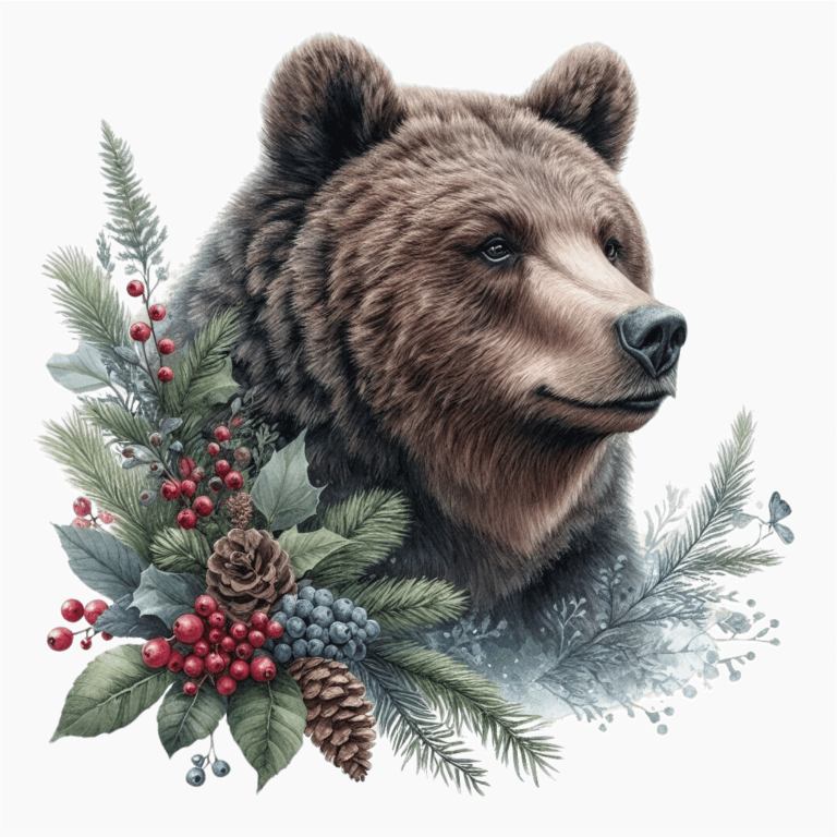 Brown Bear Pinecones Greenery Winter Vinyl Sticker Decal