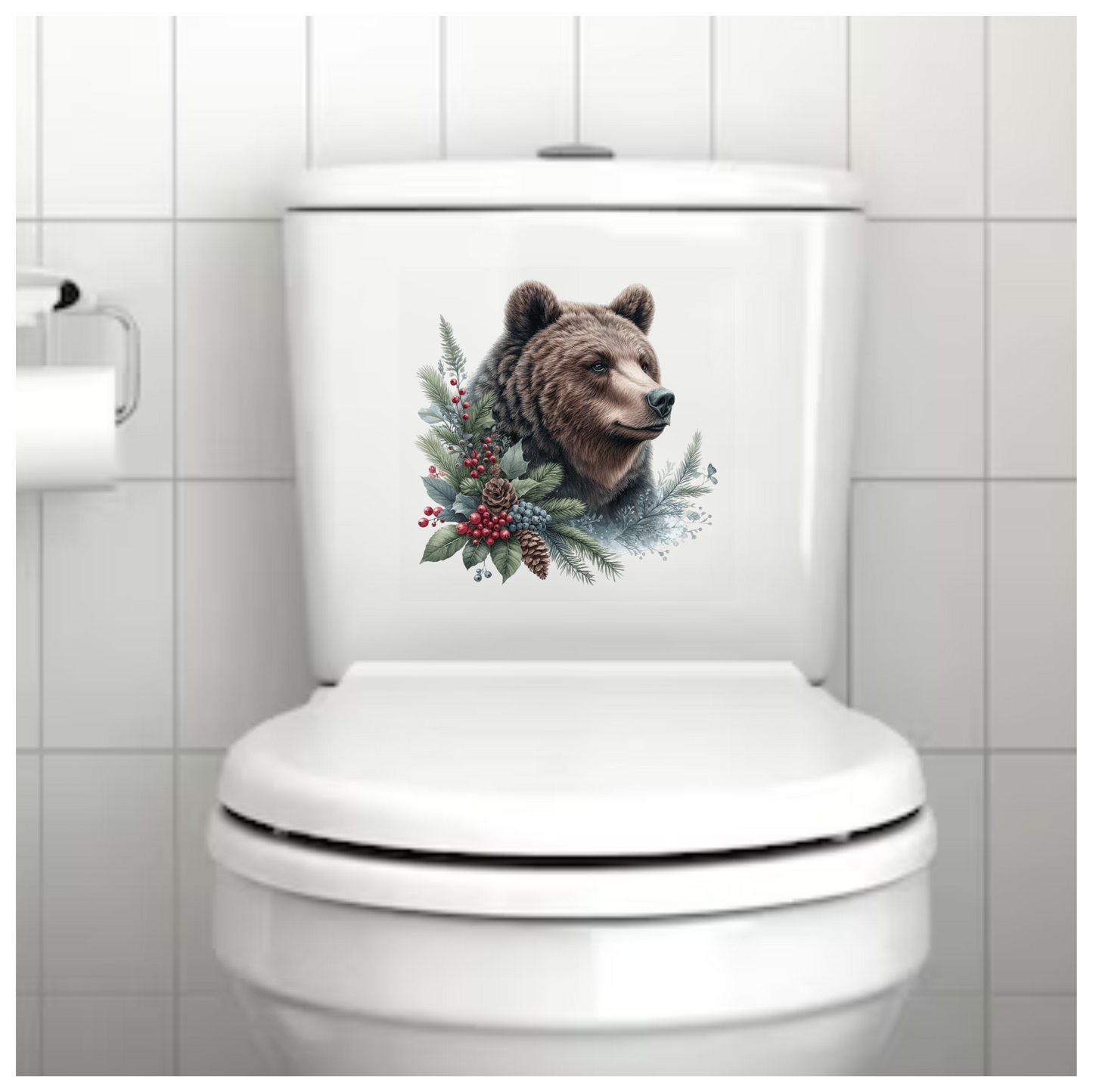 Brown Bear Pinecones Greenery Winter Vinyl Sticker Decal
