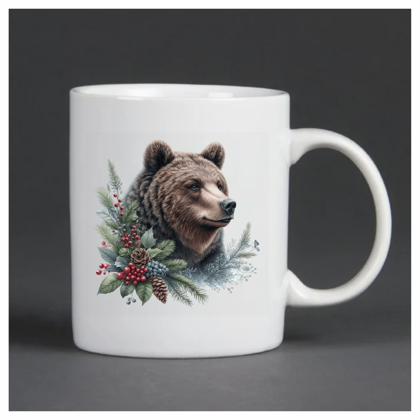 Brown Bear Pinecones Greenery Winter Vinyl Sticker Decal