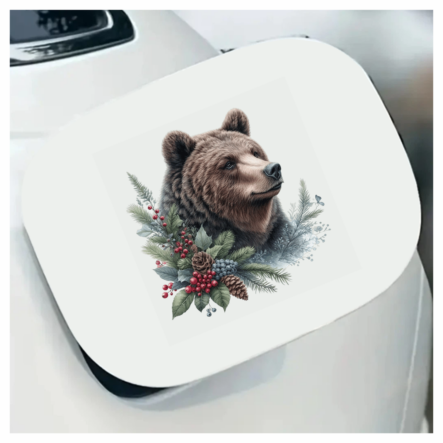 Brown Bear Pinecones Greenery Winter Vinyl Sticker Decal