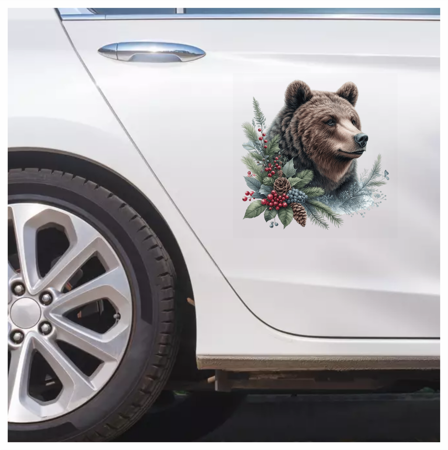 Brown Bear Pinecones Greenery Winter Vinyl Sticker Decal