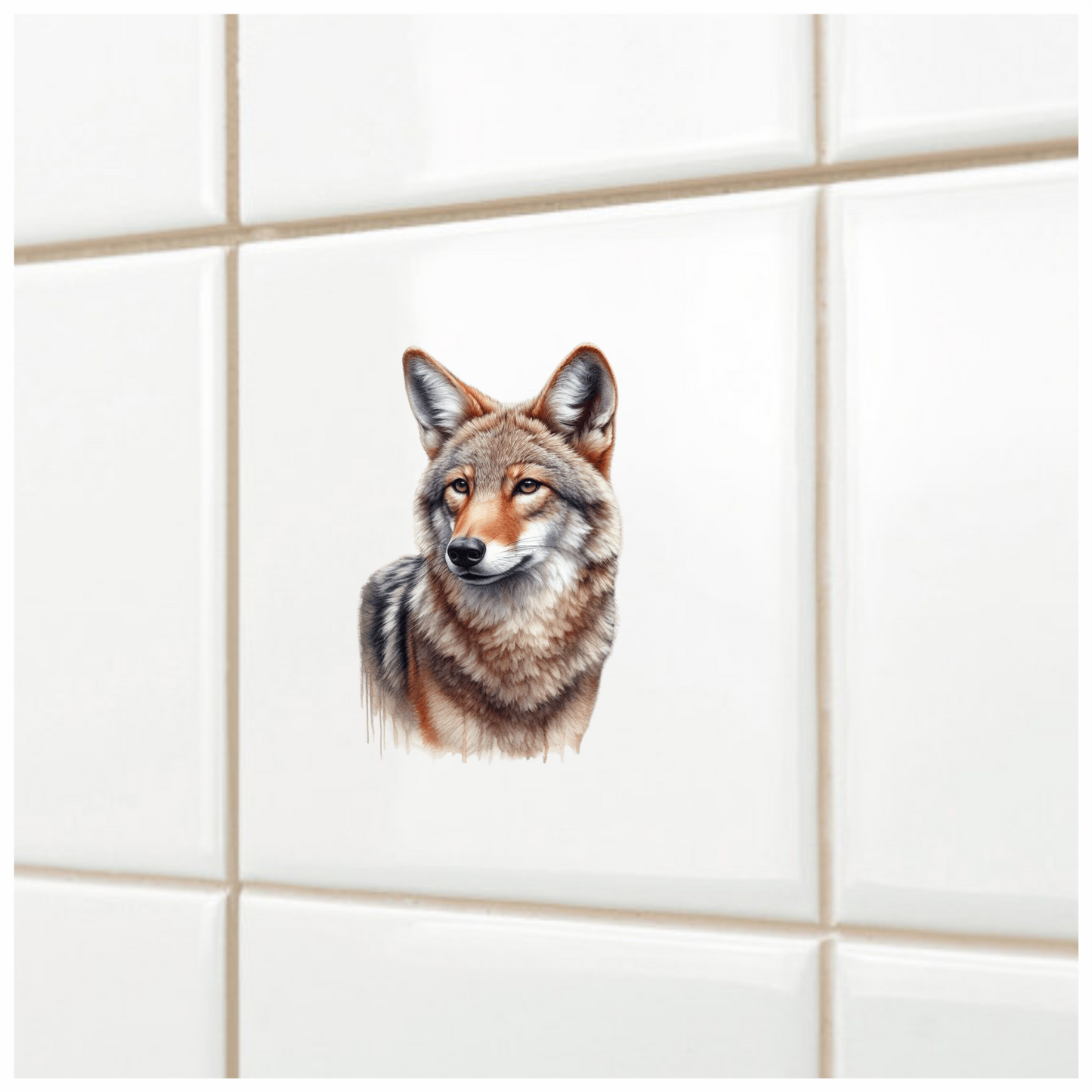 Brown Grey Coyote Realistic Portrait Vinyl Sticker Decal