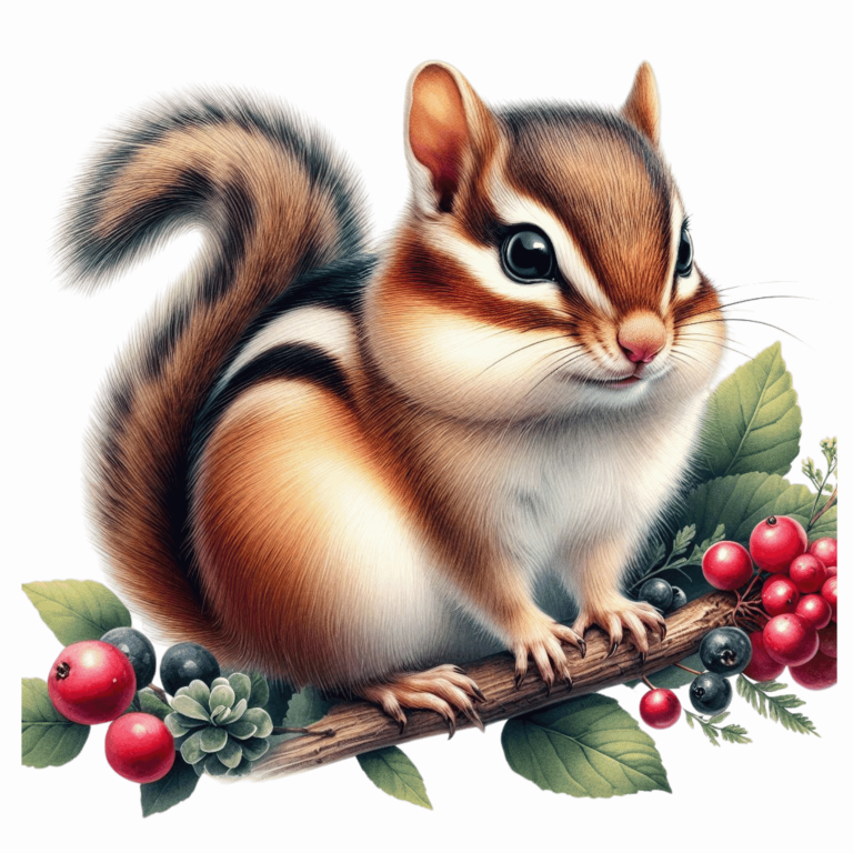 Brown Chipmunk Branch Berries Green Vinyl Sticker Decal