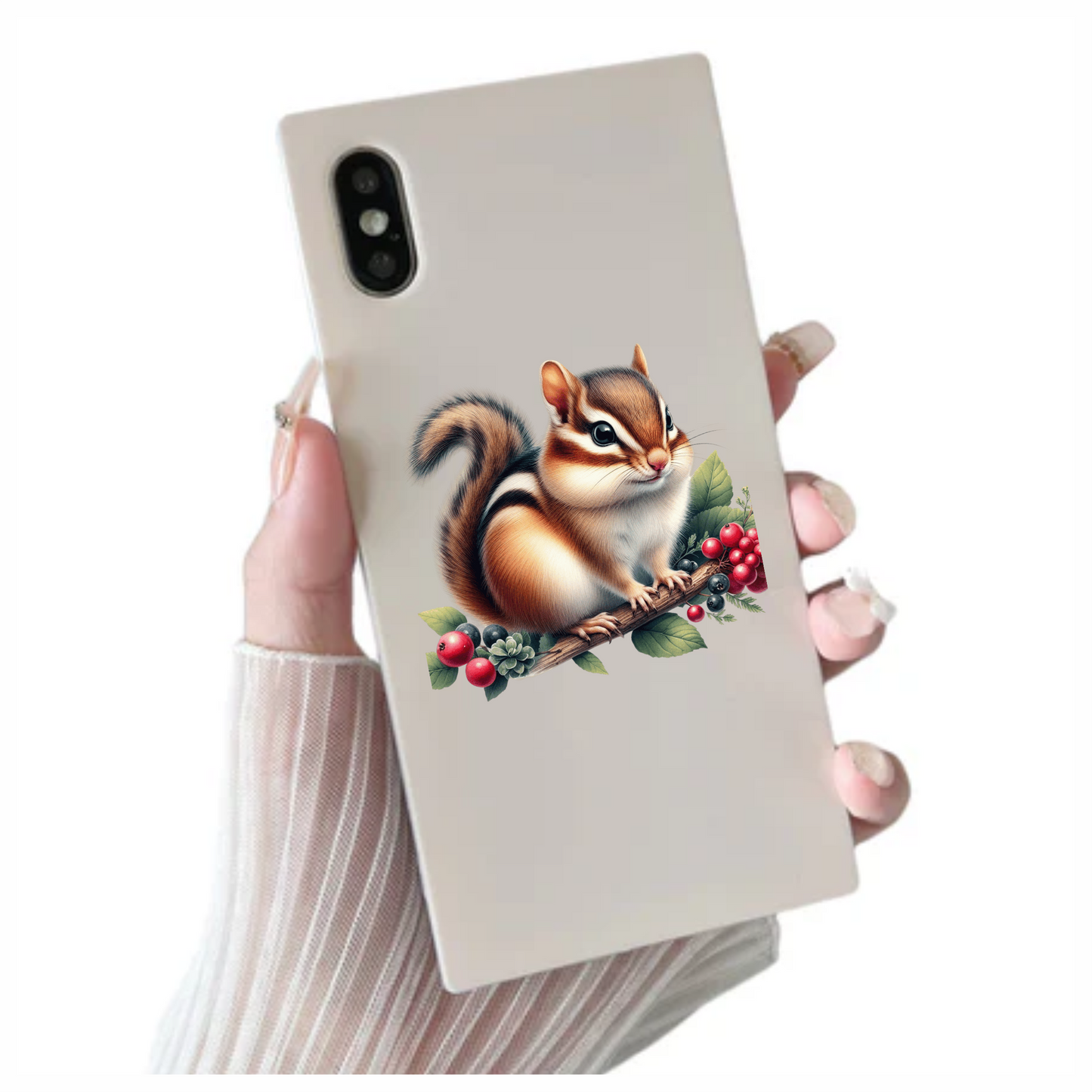 Brown Chipmunk Branch Berries Green Vinyl Sticker Decal