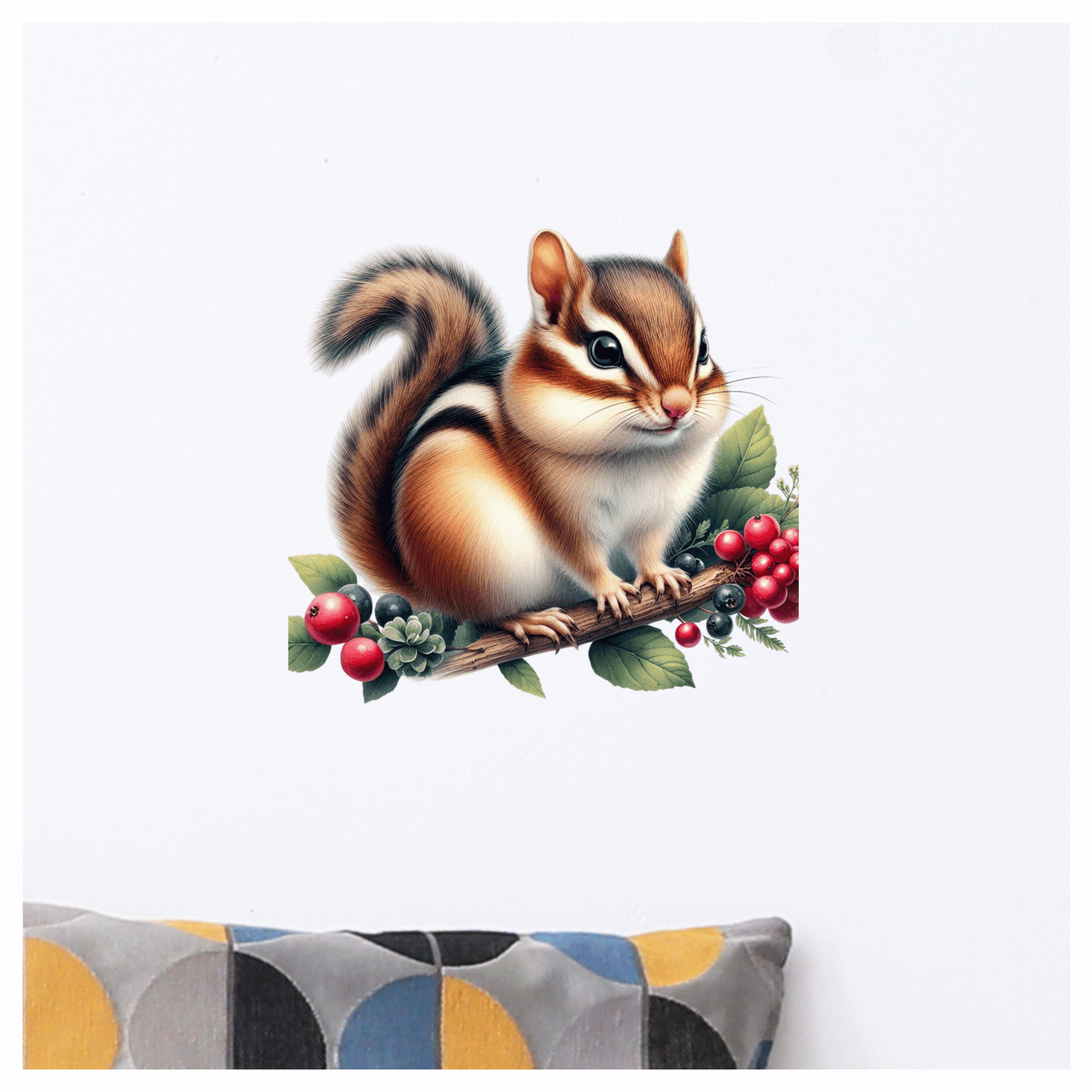 Brown Chipmunk Branch Berries Green Vinyl Sticker Decal