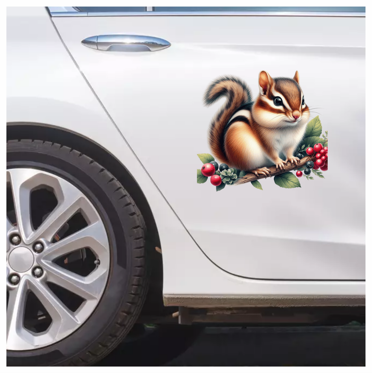 Brown Chipmunk Branch Berries Green Vinyl Sticker Decal