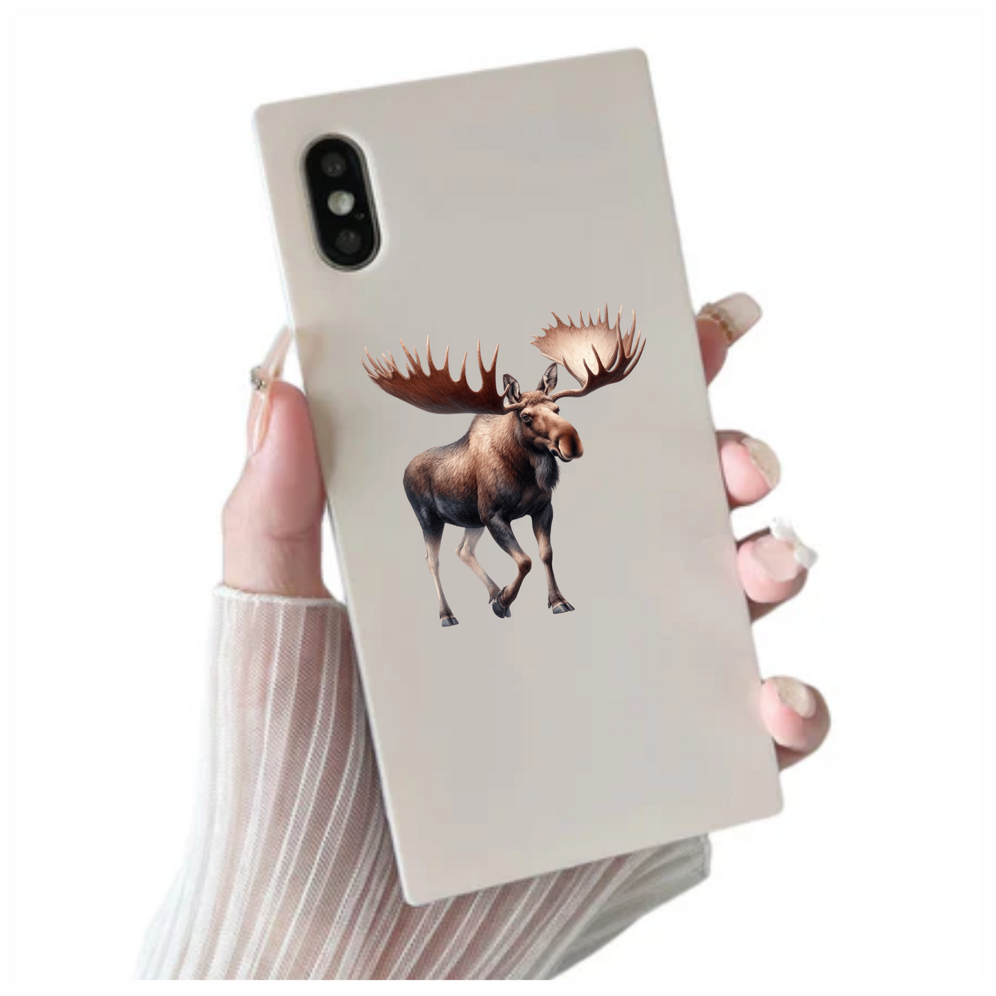 Brown Moose Large Antlers Walking Vinyl Sticker Decal