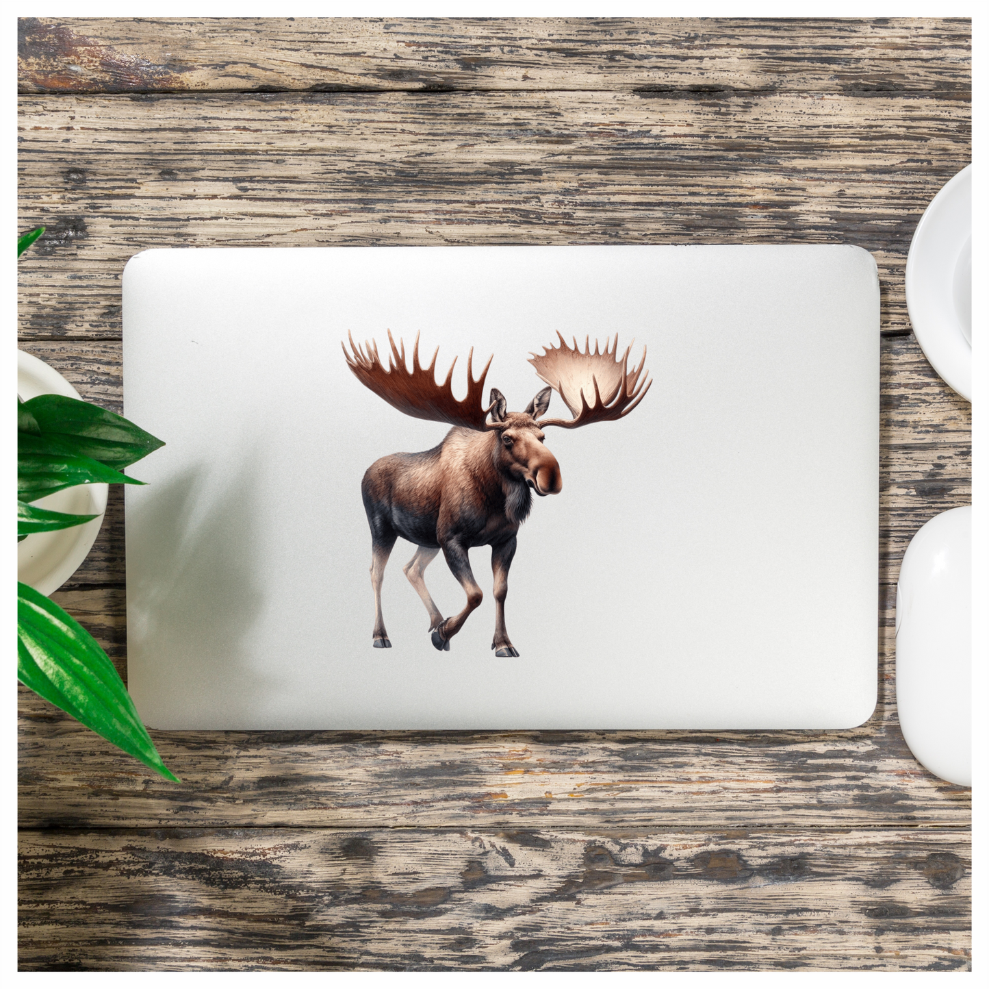 Brown Moose Large Antlers Walking Vinyl Sticker Decal