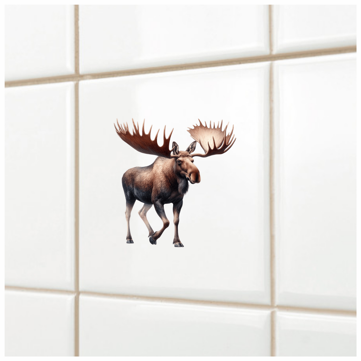Brown Moose Large Antlers Walking Vinyl Sticker Decal