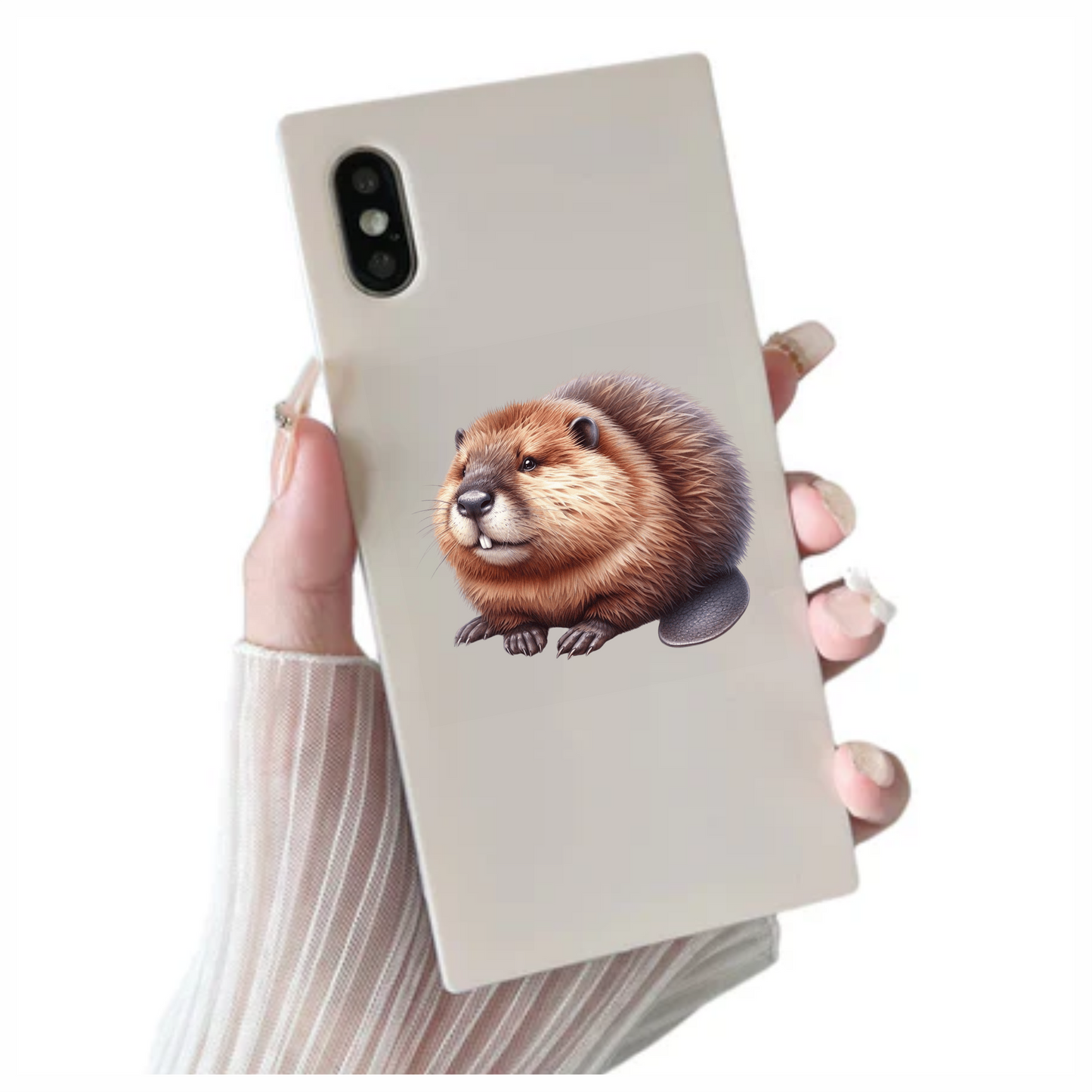 Beaver Brown Fur Big Teeth Tail Vinyl Sticker Decal