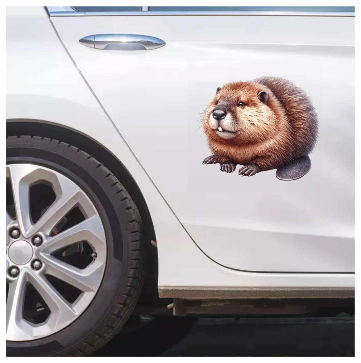 Beaver Brown Fur Big Teeth Tail Vinyl Sticker Decal