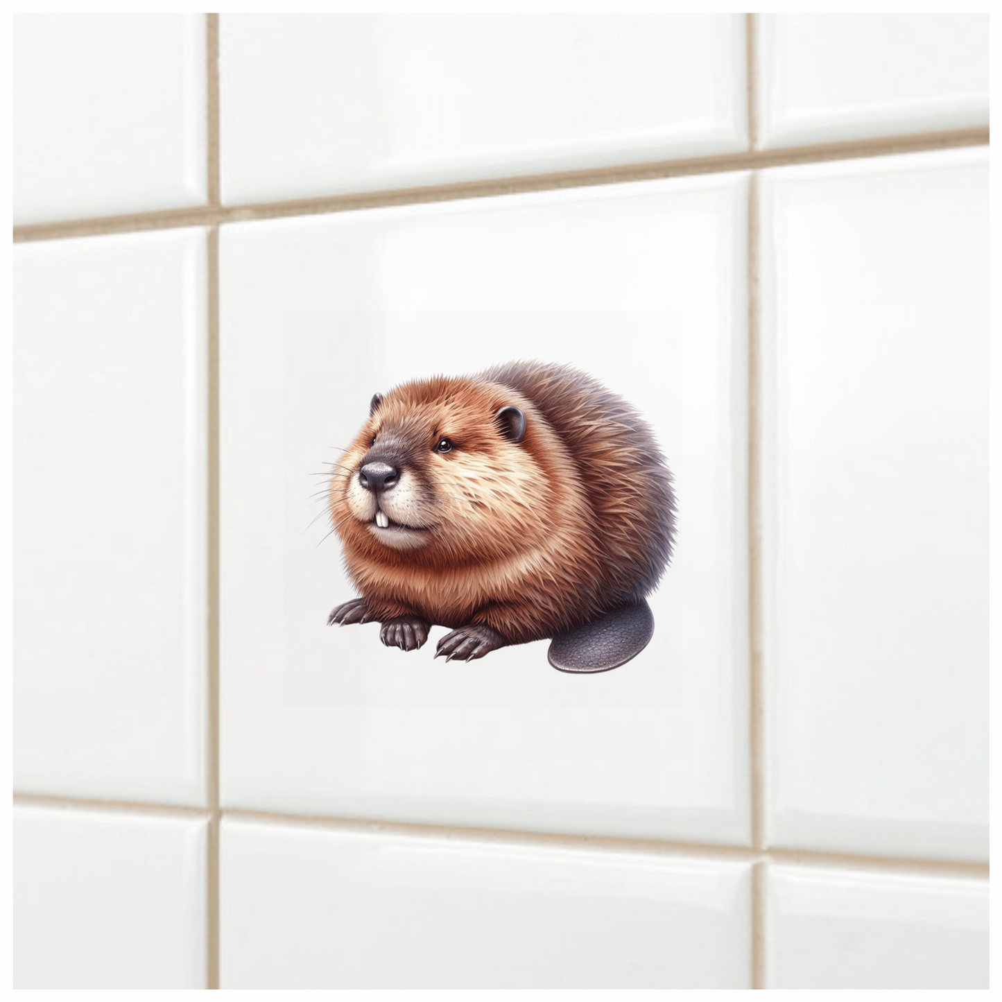 Beaver Brown Fur Big Teeth Tail Vinyl Sticker Decal