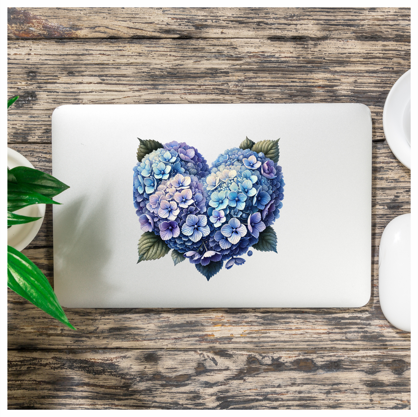 Blue Flowers Heart Leaves Vinyl Sticker Decal