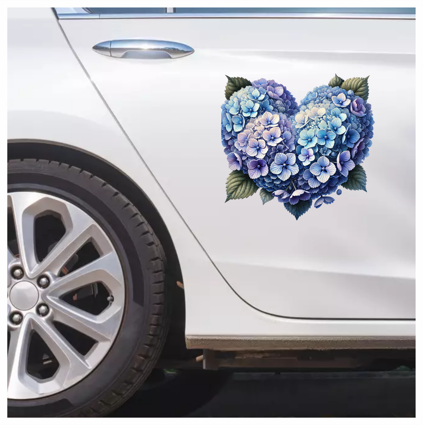 Blue Flowers Heart Leaves Vinyl Sticker Decal