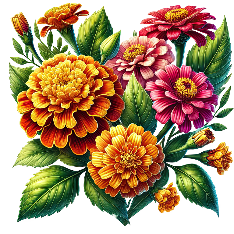 Flowers Orange Pink Green Leaves Vinyl Sticker Decal