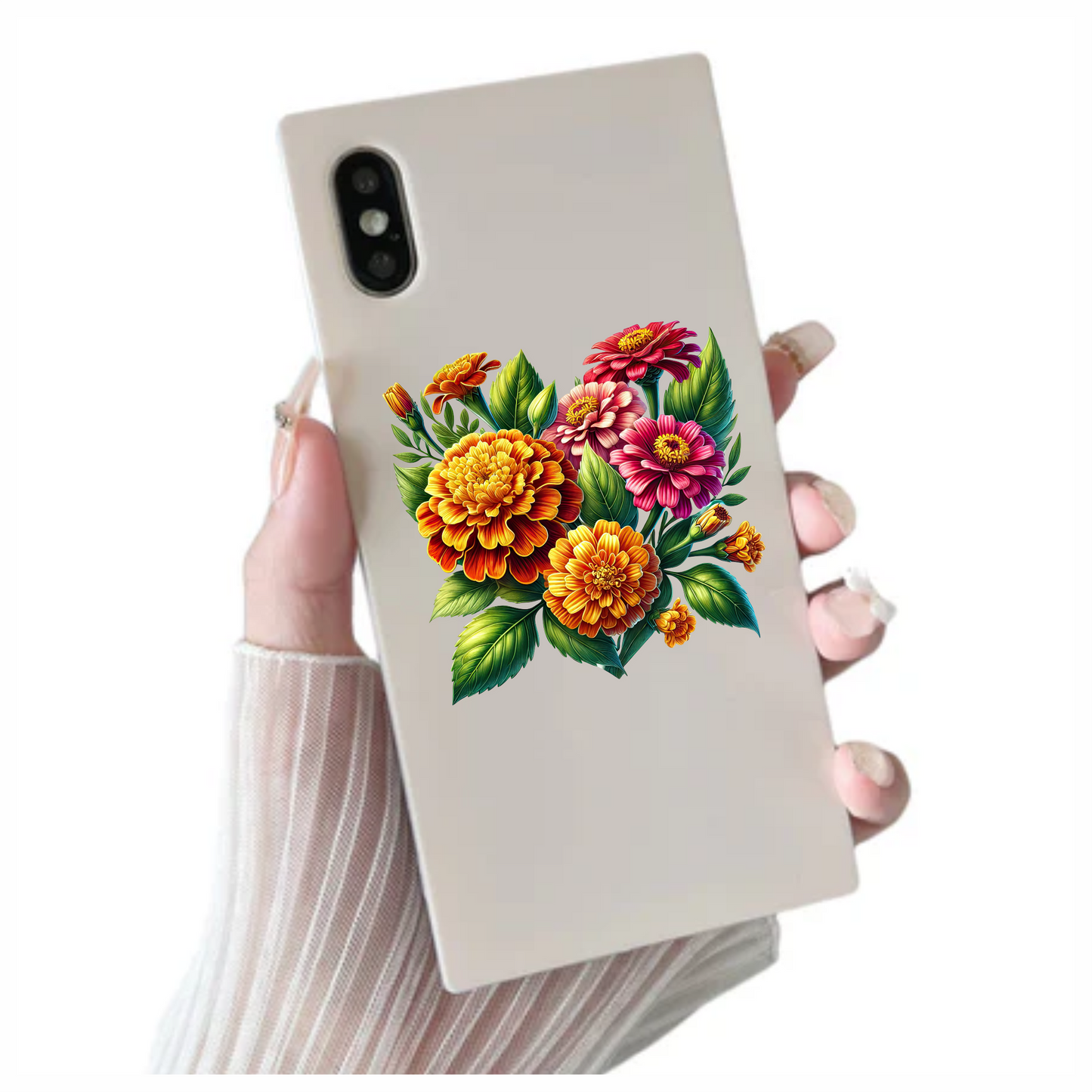 Flowers Orange Pink Green Leaves Vinyl Sticker Decal